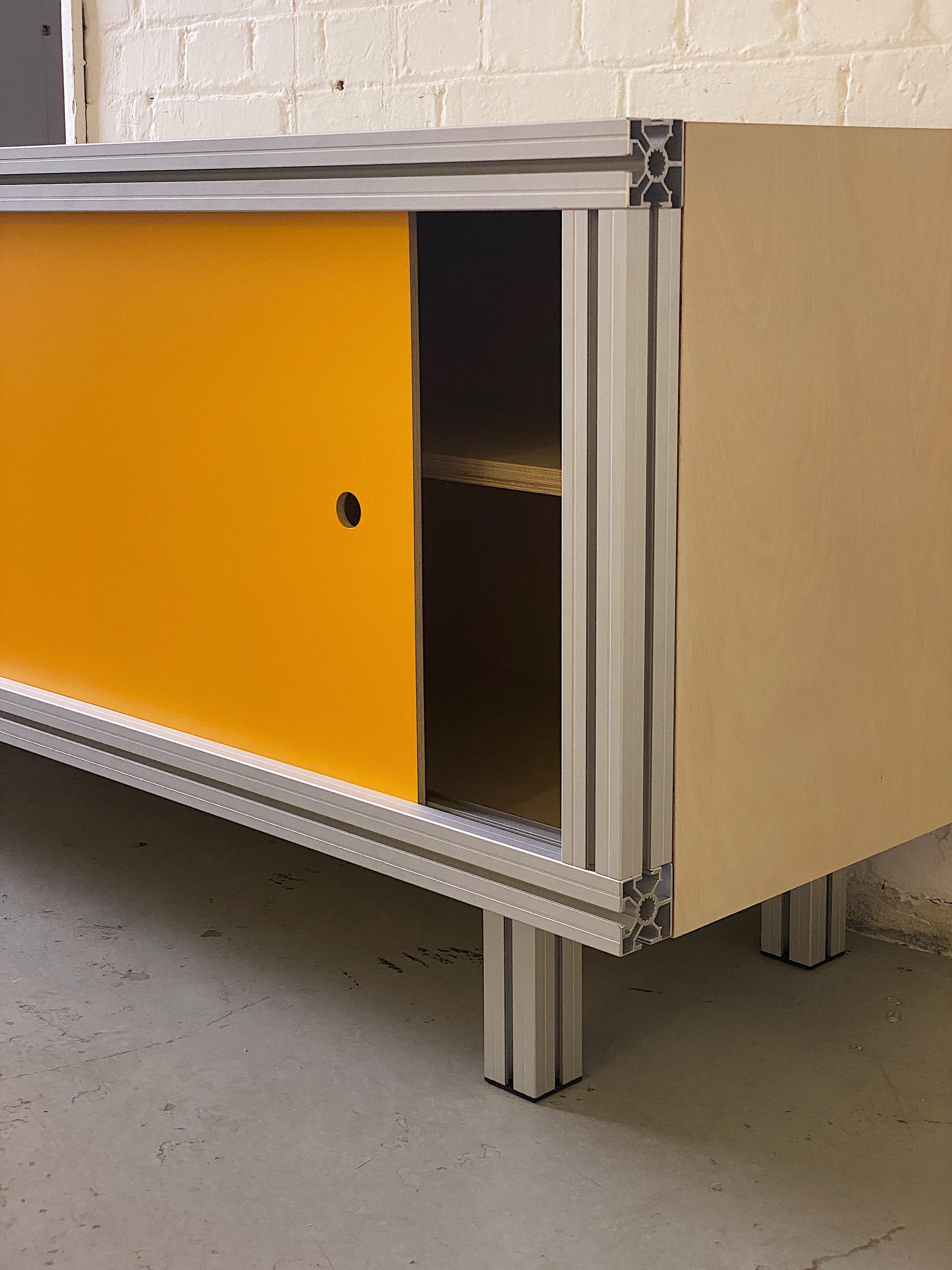 Modern Credenza / Sideboard from Grey Anodised Aluminium Extrusions, Formica & Birch For Sale