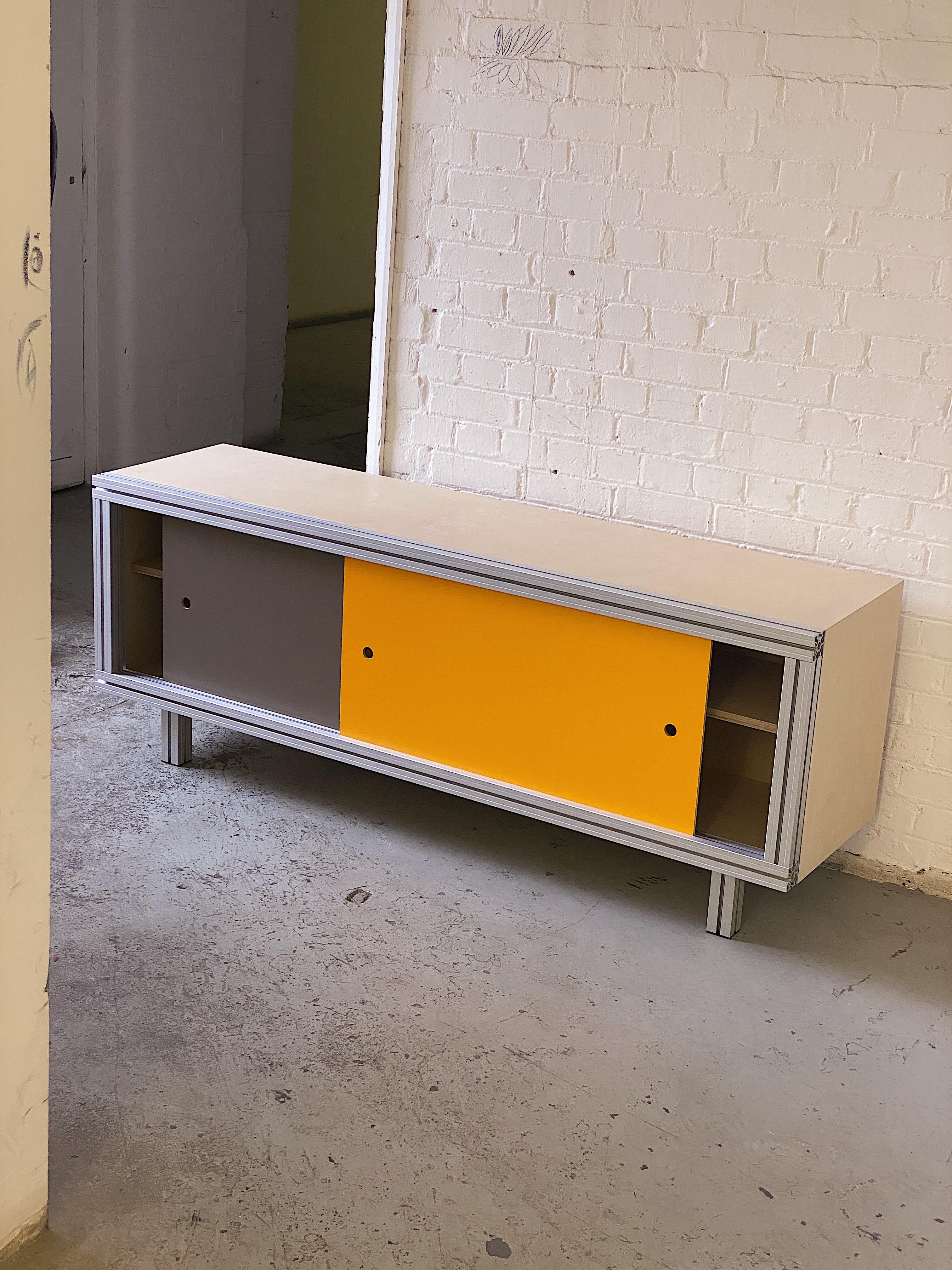 British Credenza / Sideboard from Grey Anodised Aluminium Extrusions, Formica & Birch For Sale