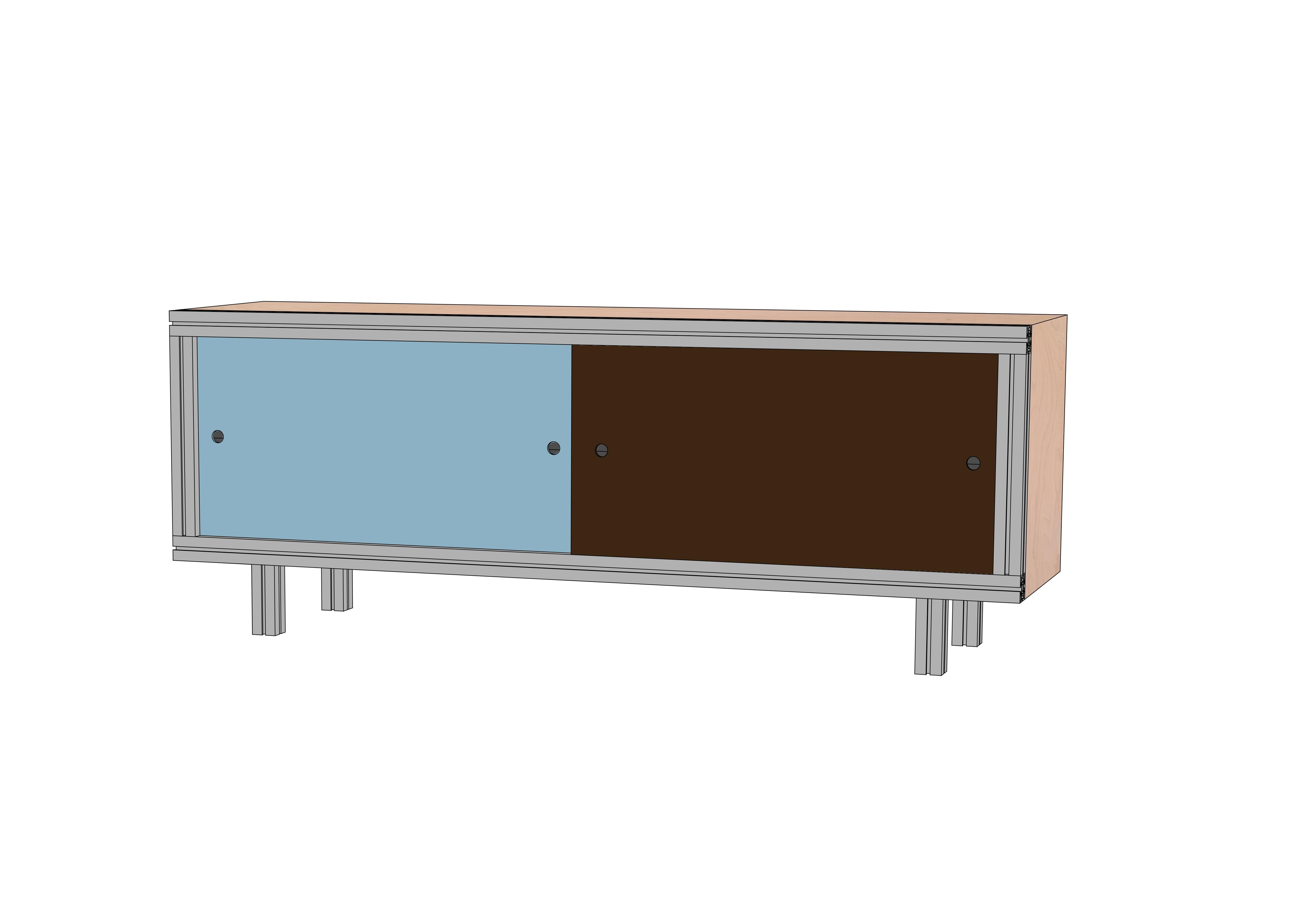 Anrichte / Sideboard aus grauem, eloxiertem Aluminium, Formica und Birke im Angebot 1