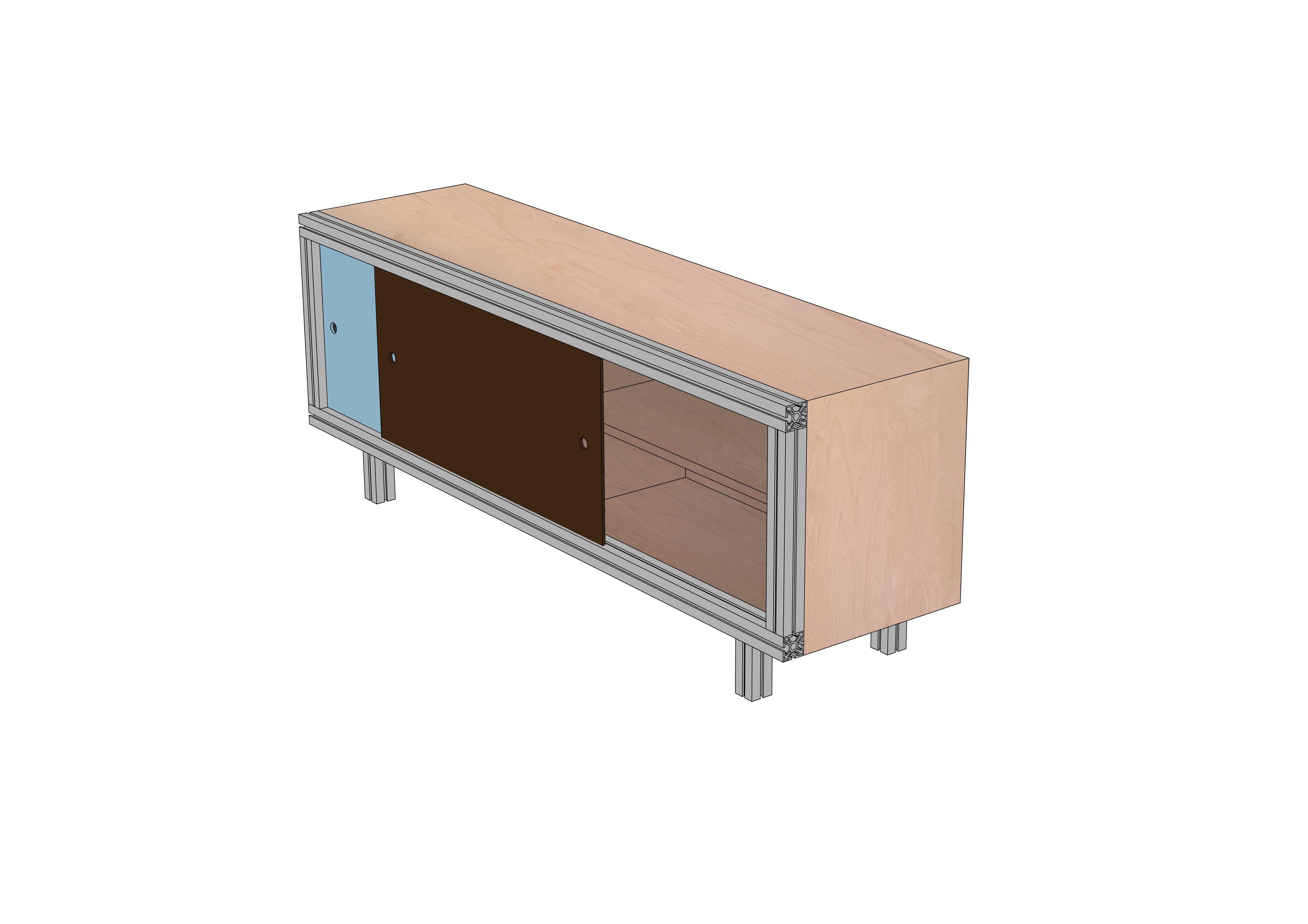 Credenza / Sideboard from Grey Anodised Aluminium Extrusions, Formica & Birch For Sale 1
