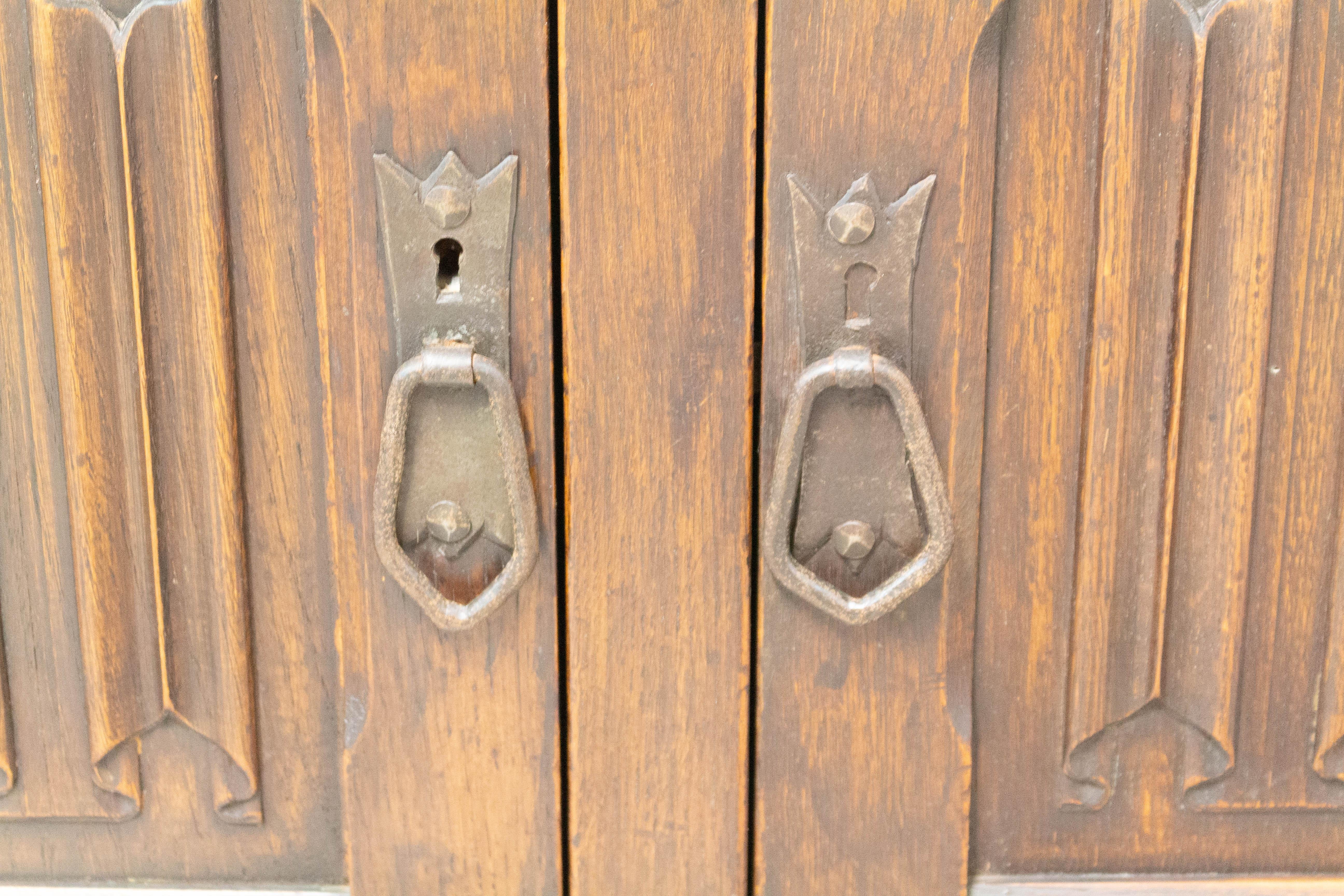 Credenza Sideboard Spanish Oak Four Doors Buffet Gothic Revival, circa 1920 4