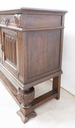 Credenza Sideboard Spanish Oak Four Doors Buffet Gothic Revival, circa 1920