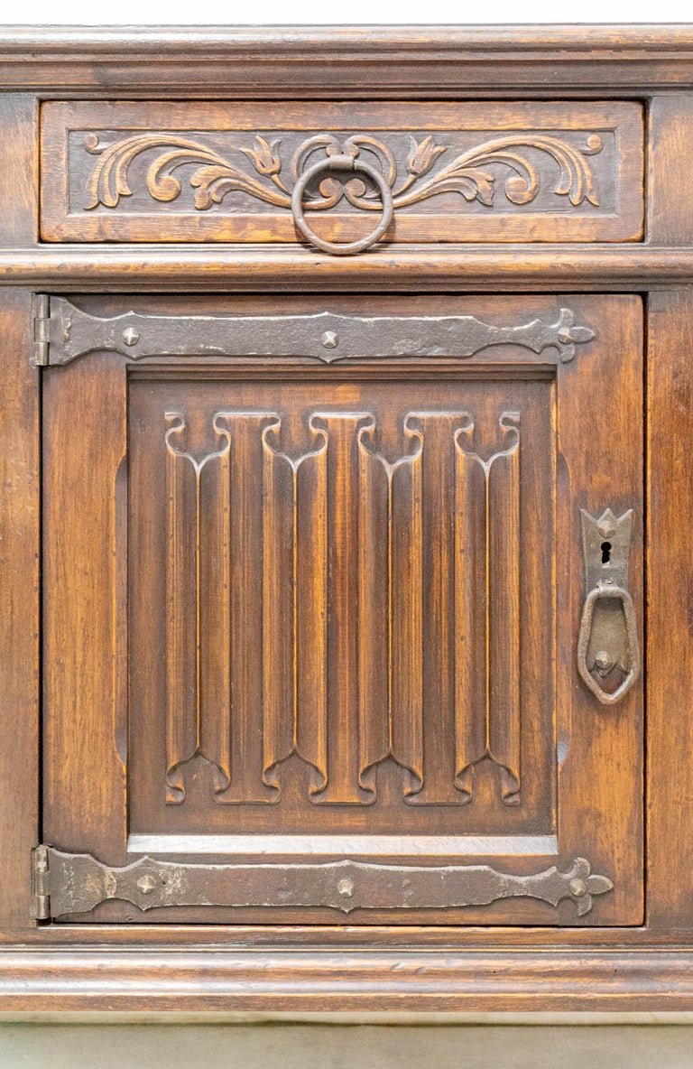 Credenza Sideboard Spanish Oak Four Doors Buffet Gothic Revival, circa