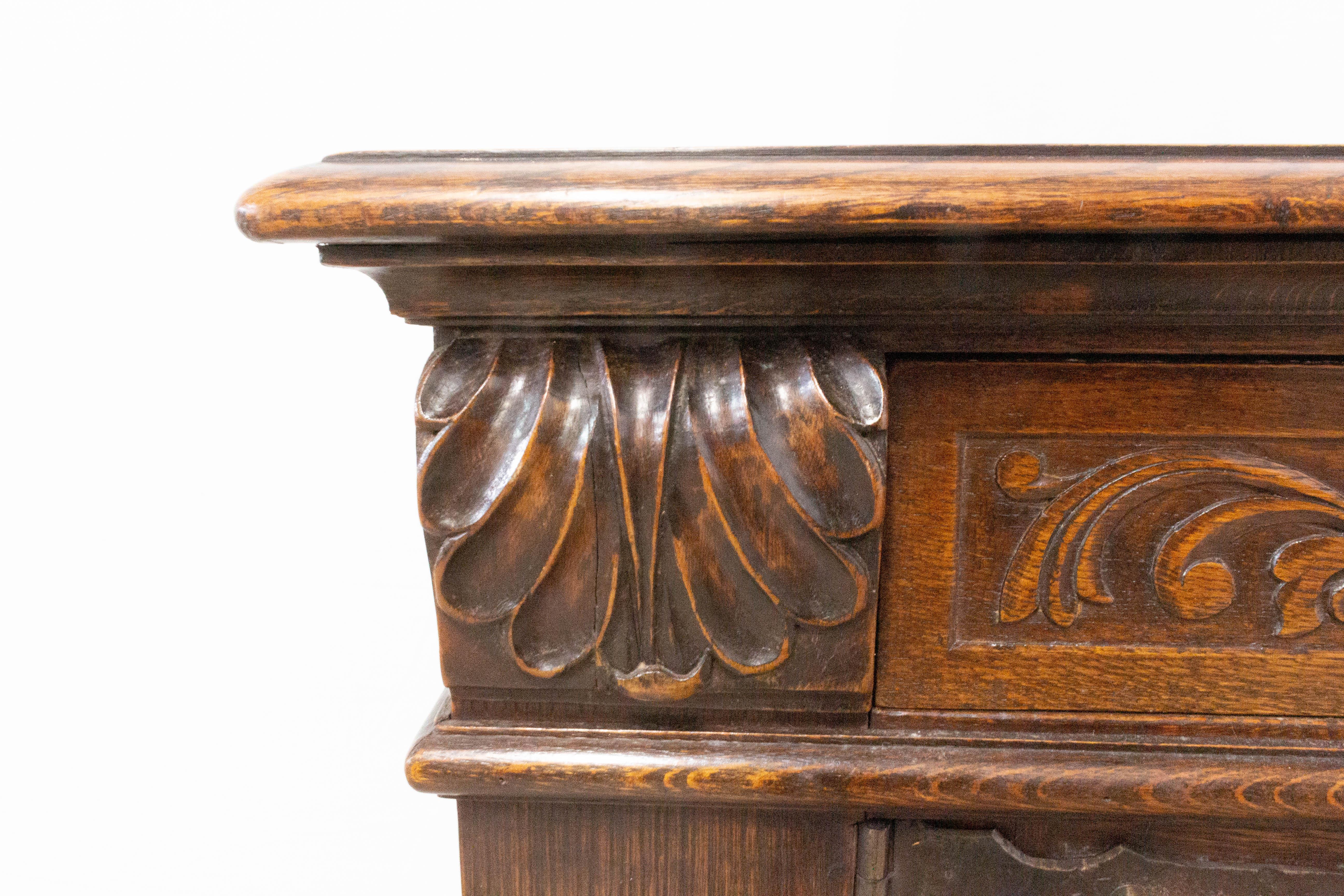 French Credenza Sideboard Spanish Oak Two Doors Buffet Gothic Revival, circa 1920
