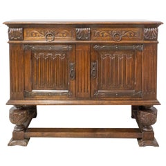 Credenza Sideboard Spanish Oak Two Doors Buffet Gothic Revival, circa 1920