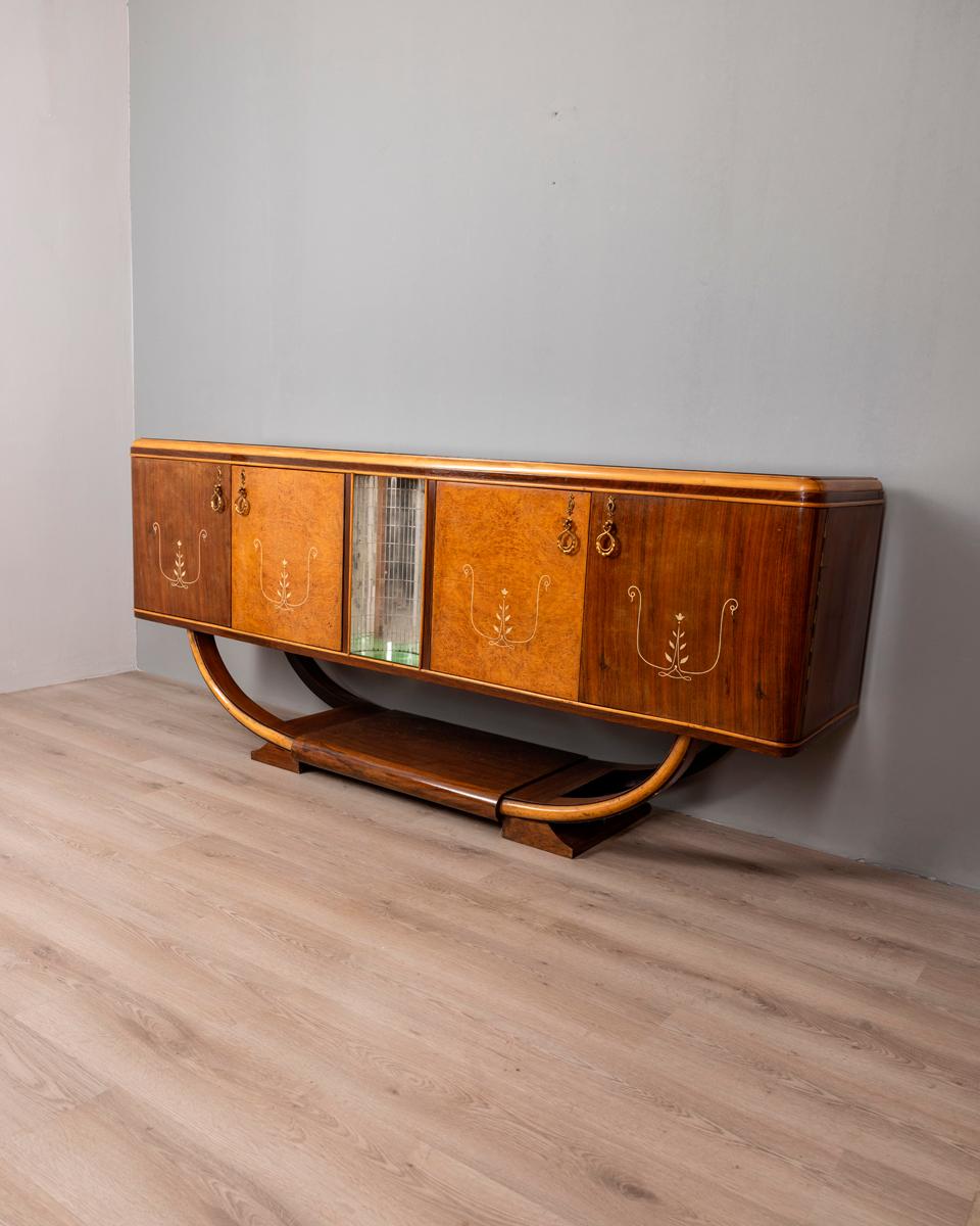 Art déco Buffet italien Art Déco des années 1930 en bois et verre