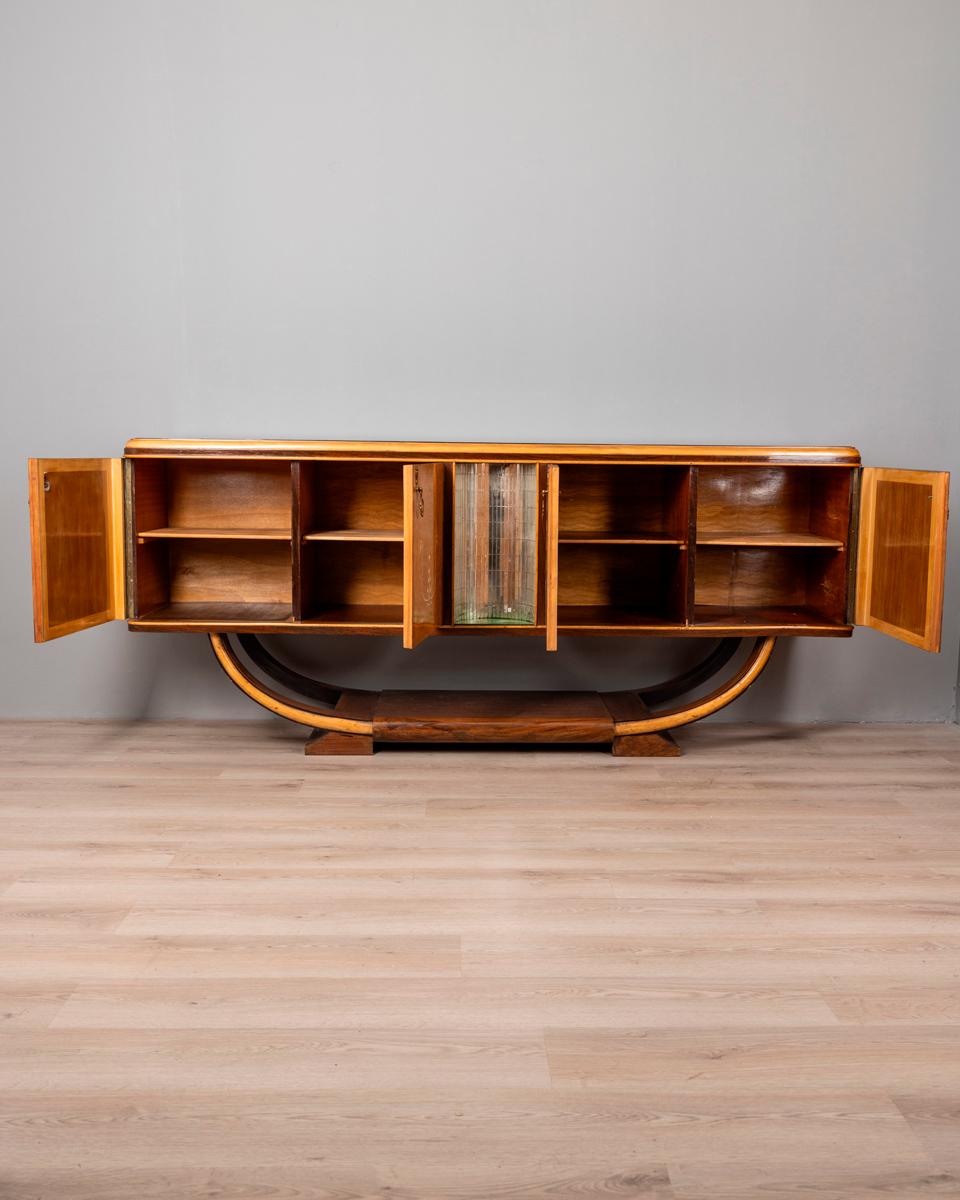 Buffet italien Art Déco des années 1930 en bois et verre Bon état à None, IT