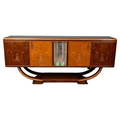 Buffet italien Art Déco des années 1930 en bois et verre