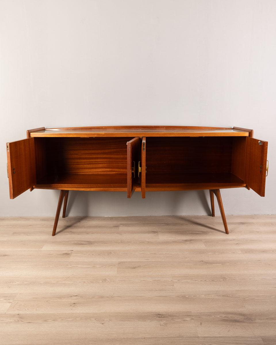 Mid-Century moderno Credenza Sideboard vintage anni 50 in legno e vetro design Italiano