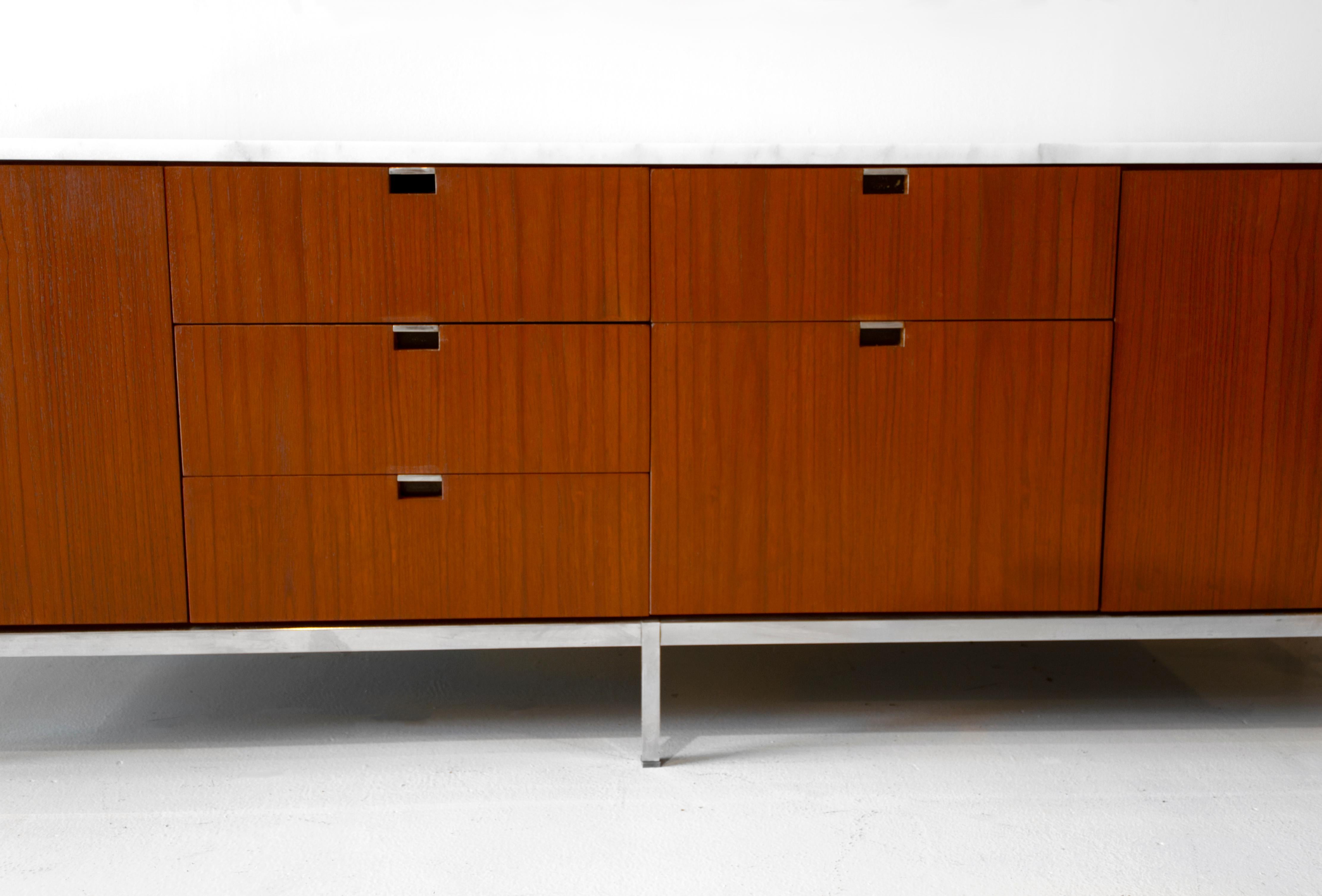 Mid-Century Modern Credenza, Teak and Marble by Florence Knoll