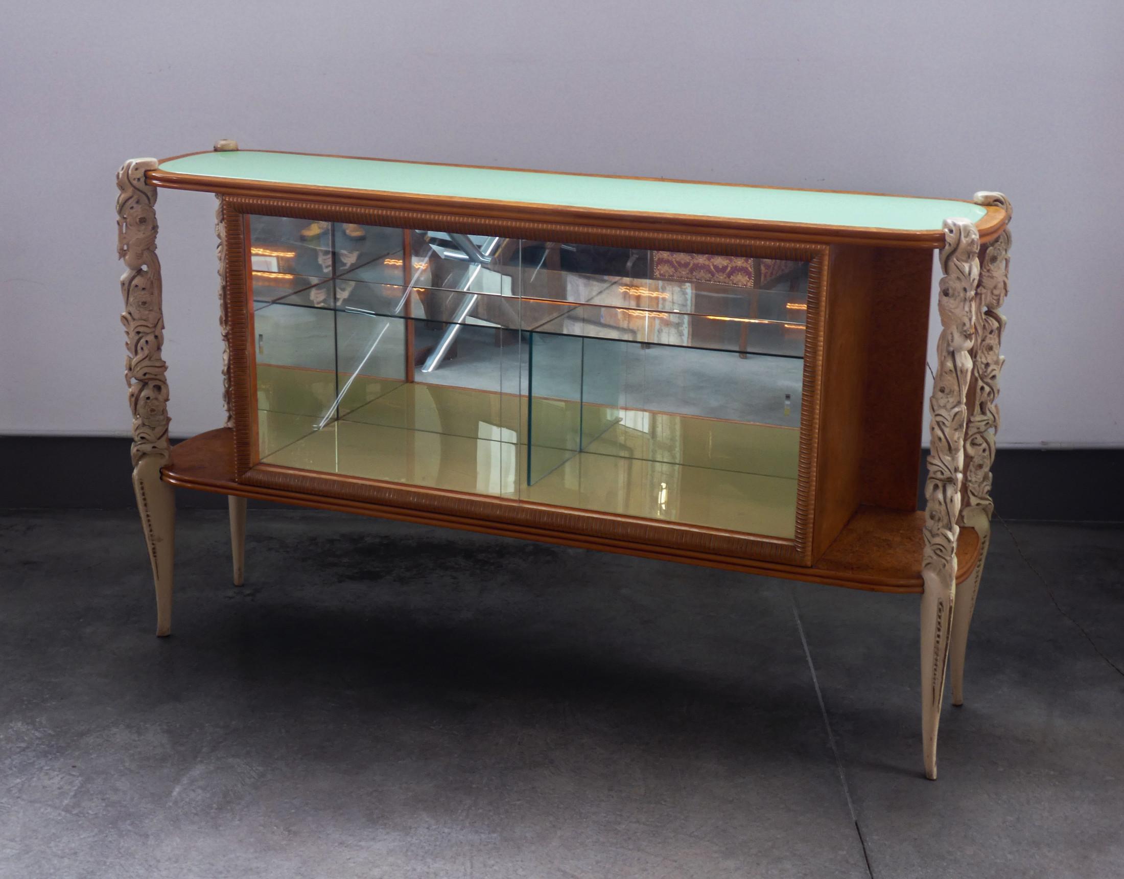 Buffet, vitrine LA PERMANENTE MOBILI CANTÙ, pieds en bois sculpté. 1940s Bon état - En vente à Torino, IT