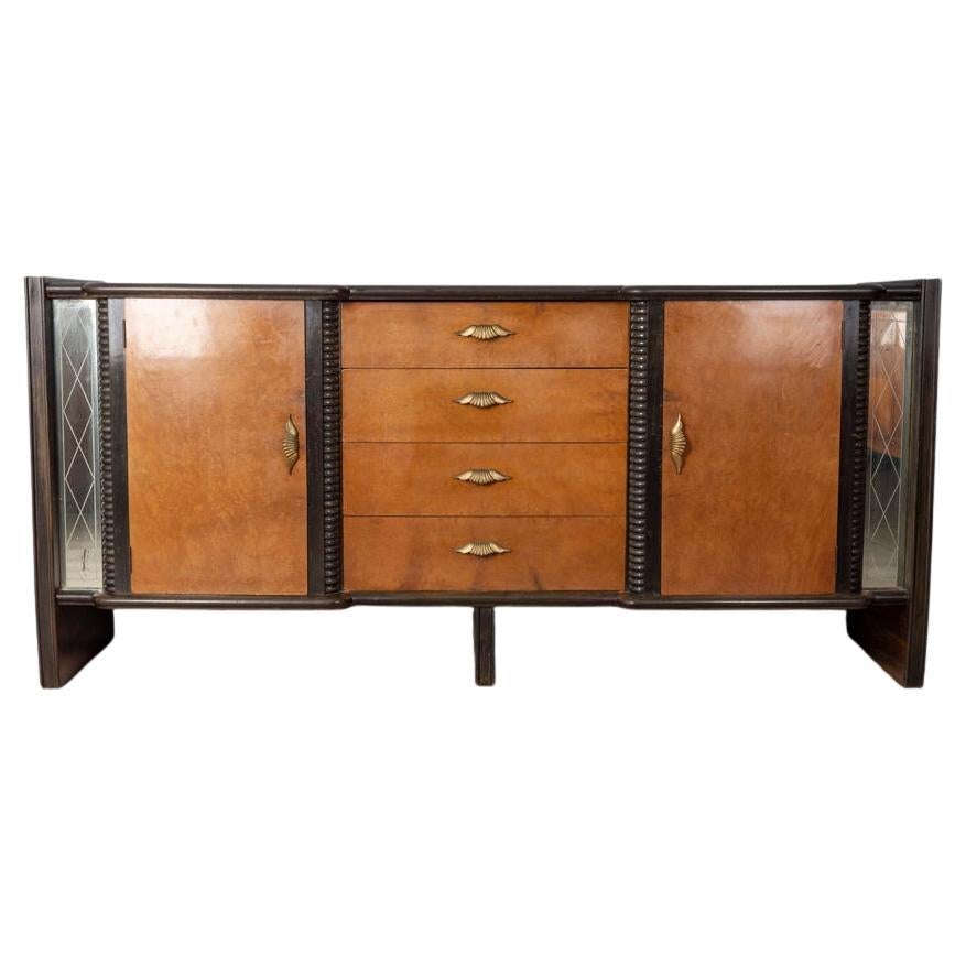 Credenza vintage anni 40 in legno e vetro design Art Decò Italiano
