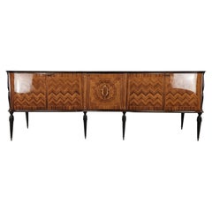 Vintage 1960s walnut sideboard with a glass top