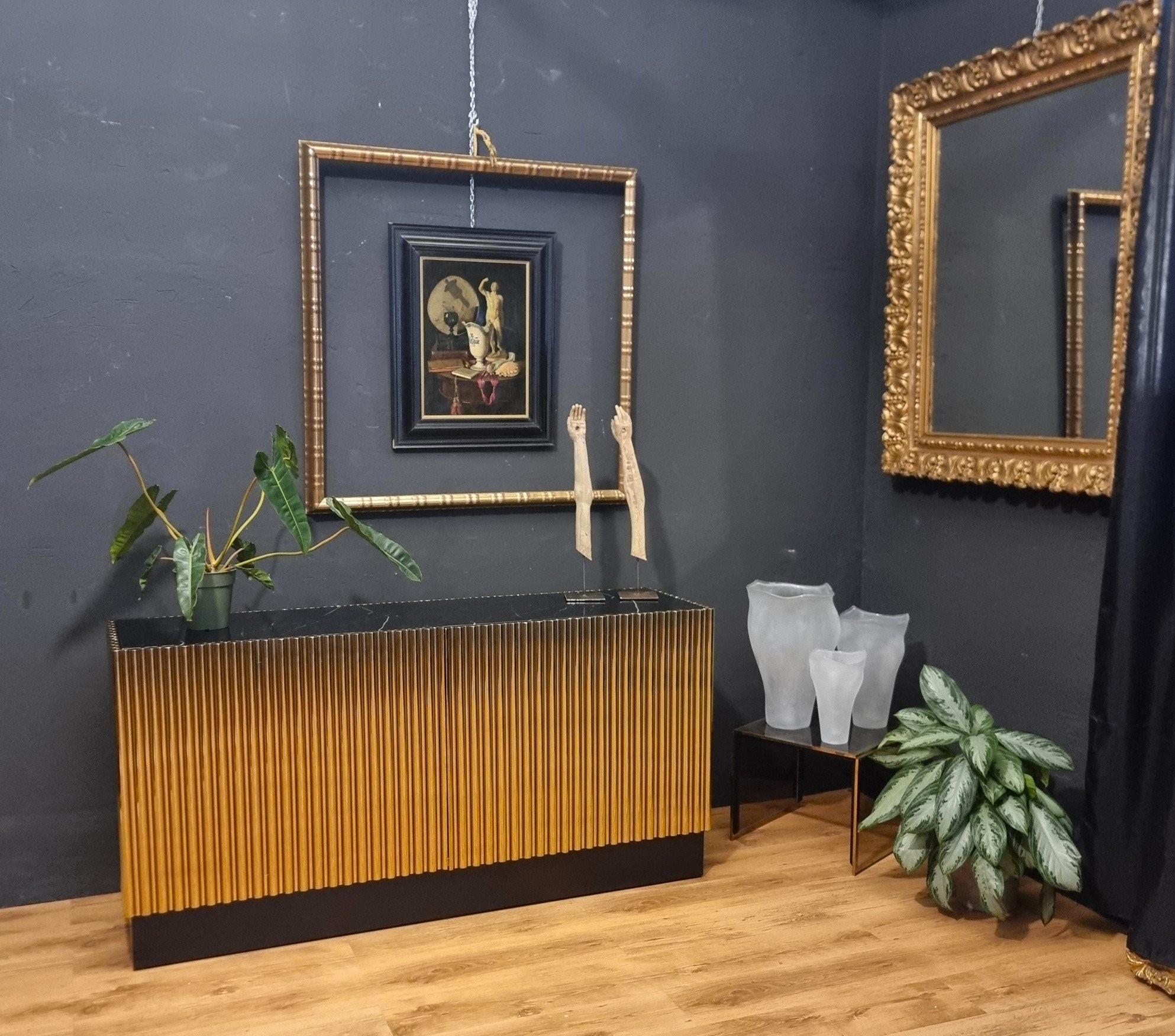 Vintage-Anrichte aus vergoldetem Stahl mit Steinplatte in Marmoroptik im Angebot 3