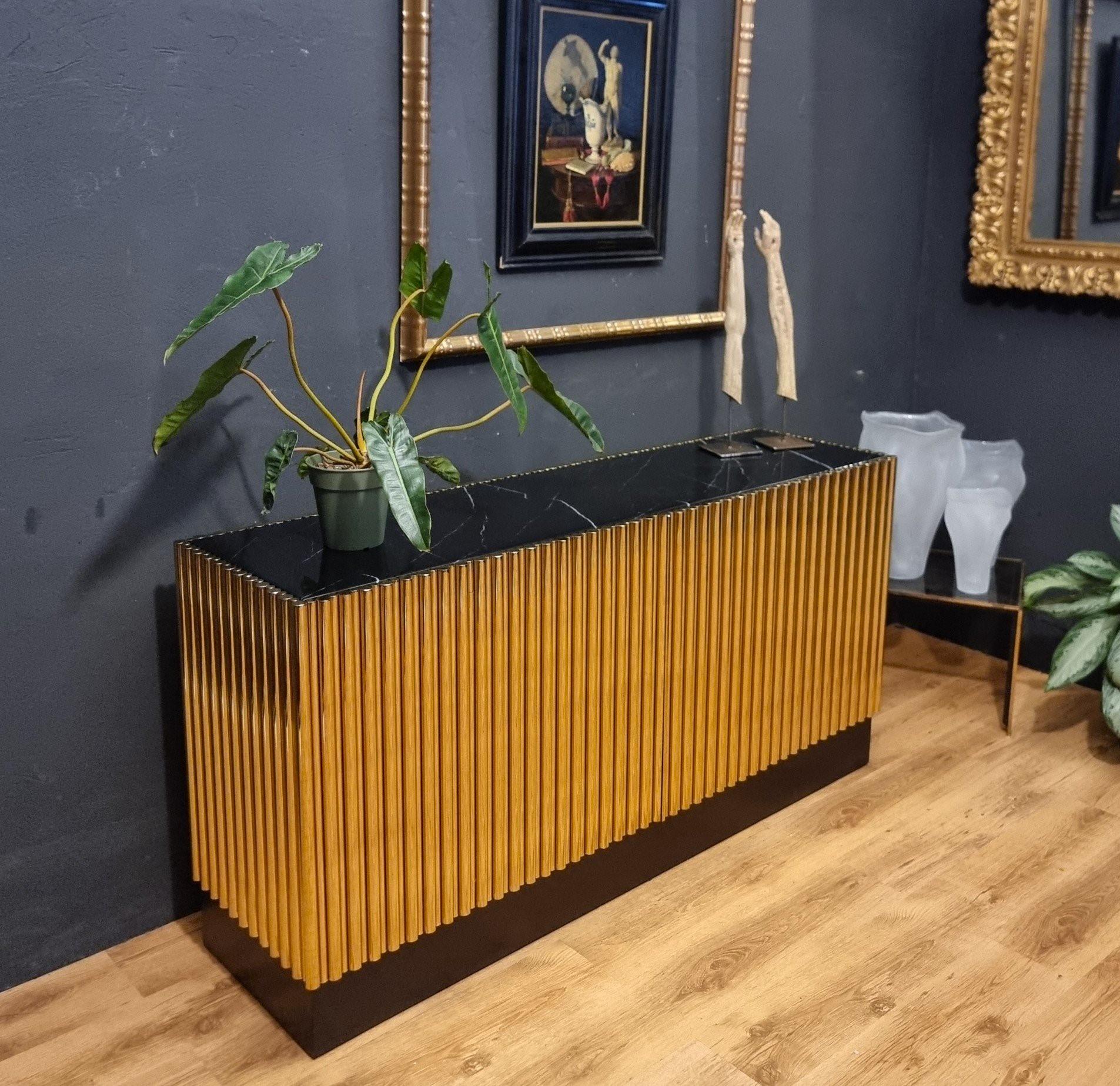 Vintage-Anrichte aus vergoldetem Stahl mit Steinplatte in Marmoroptik (Italian) im Angebot