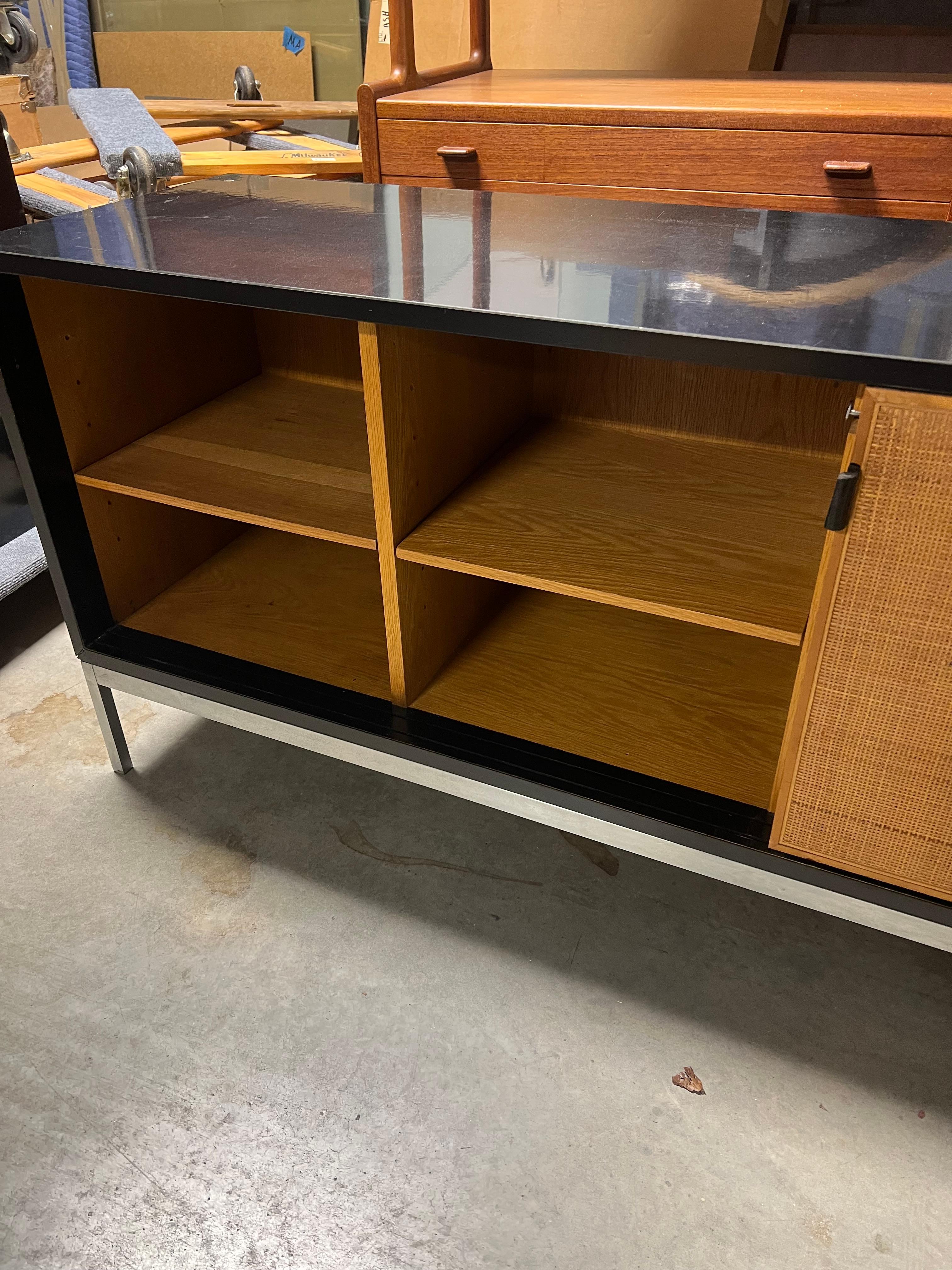 Credenza with Cane Doors and Black Laminate Case by Florence Knoll In Good Condition In Dorchester, MA