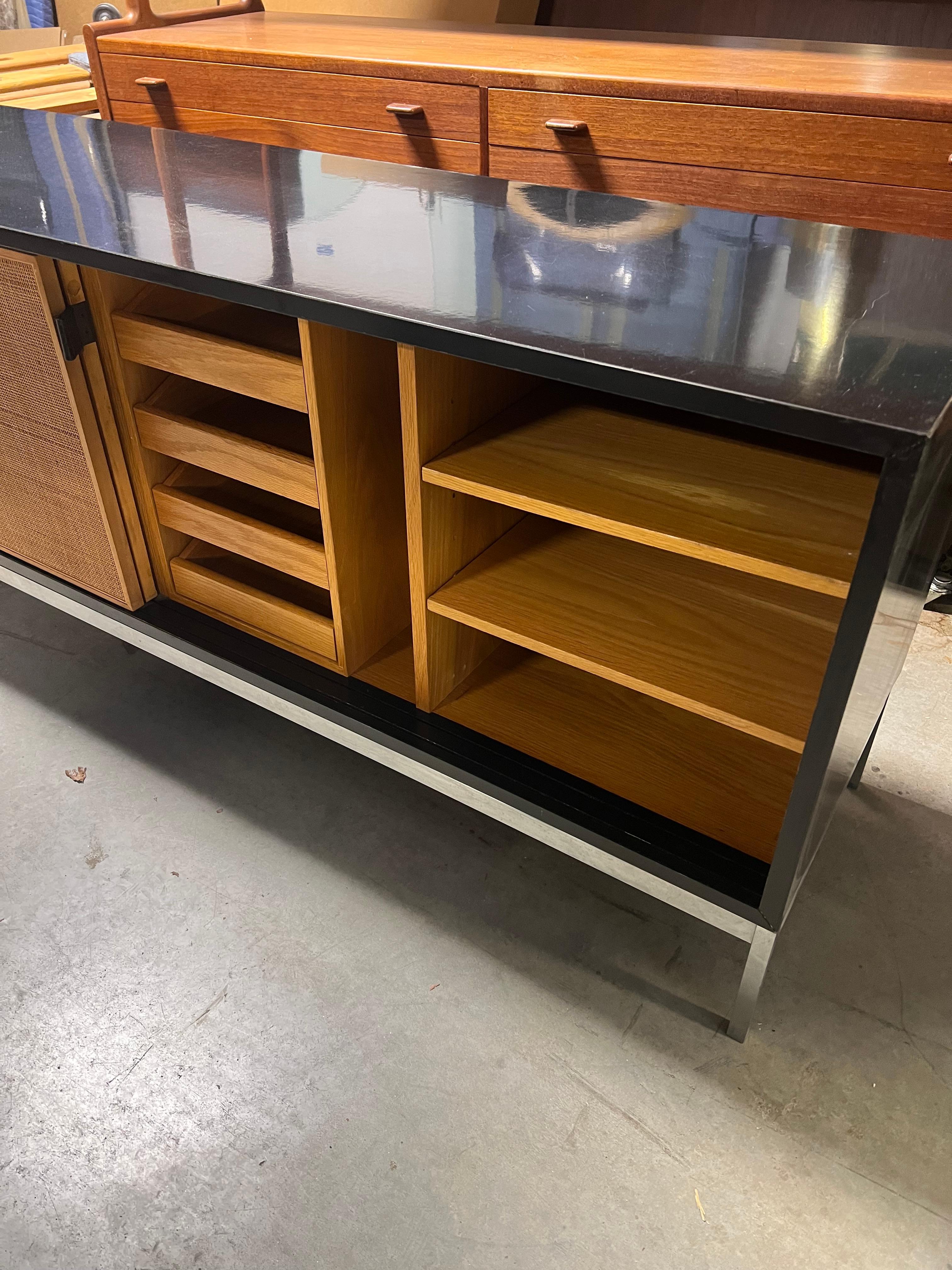 Mid-20th Century Credenza with Cane Doors and Black Laminate Case by Florence Knoll