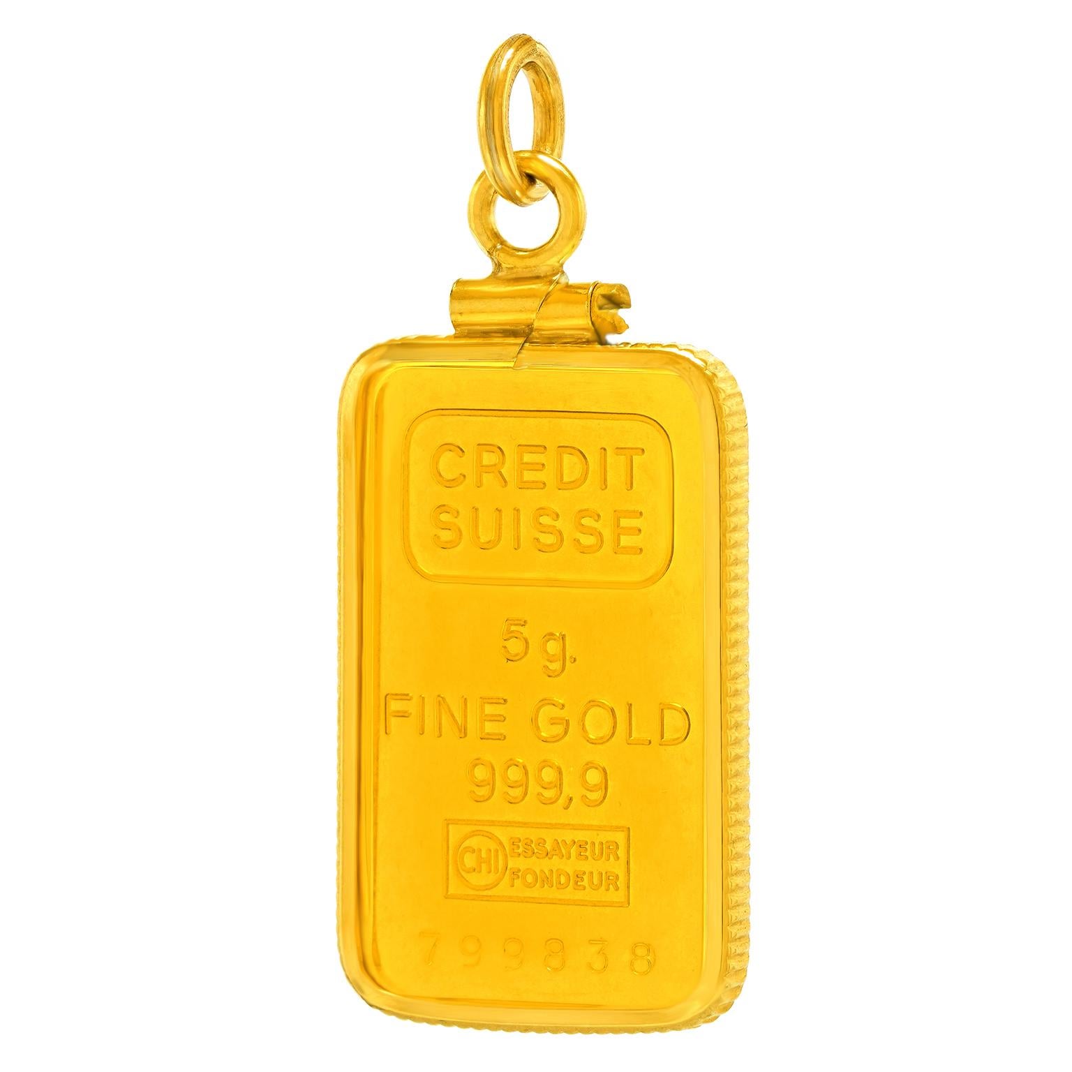Credit Suisse Gold Bar Pendant en Excelente estado para la venta en Litchfield, CT