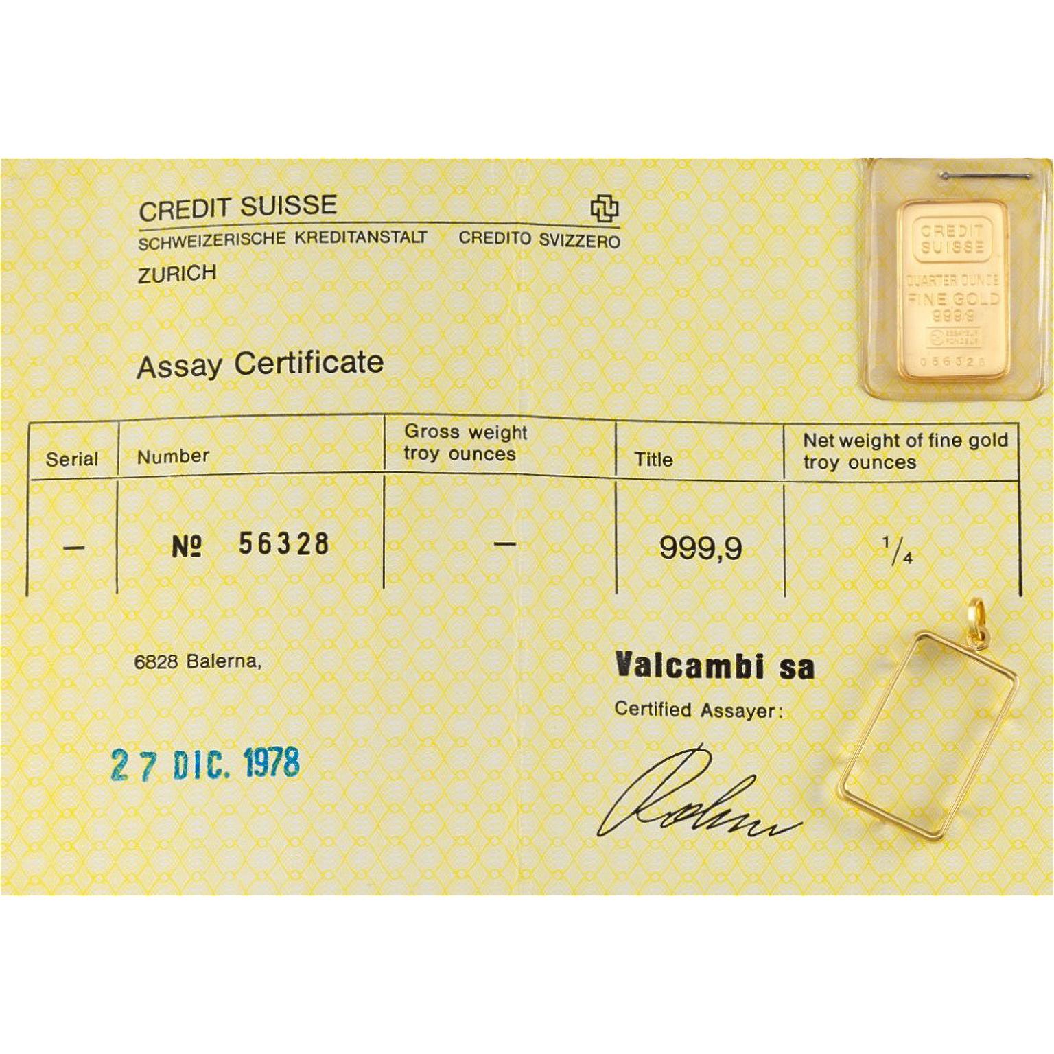 Ciondolo con lingotto d'oro Credit Suisse in vendita 4