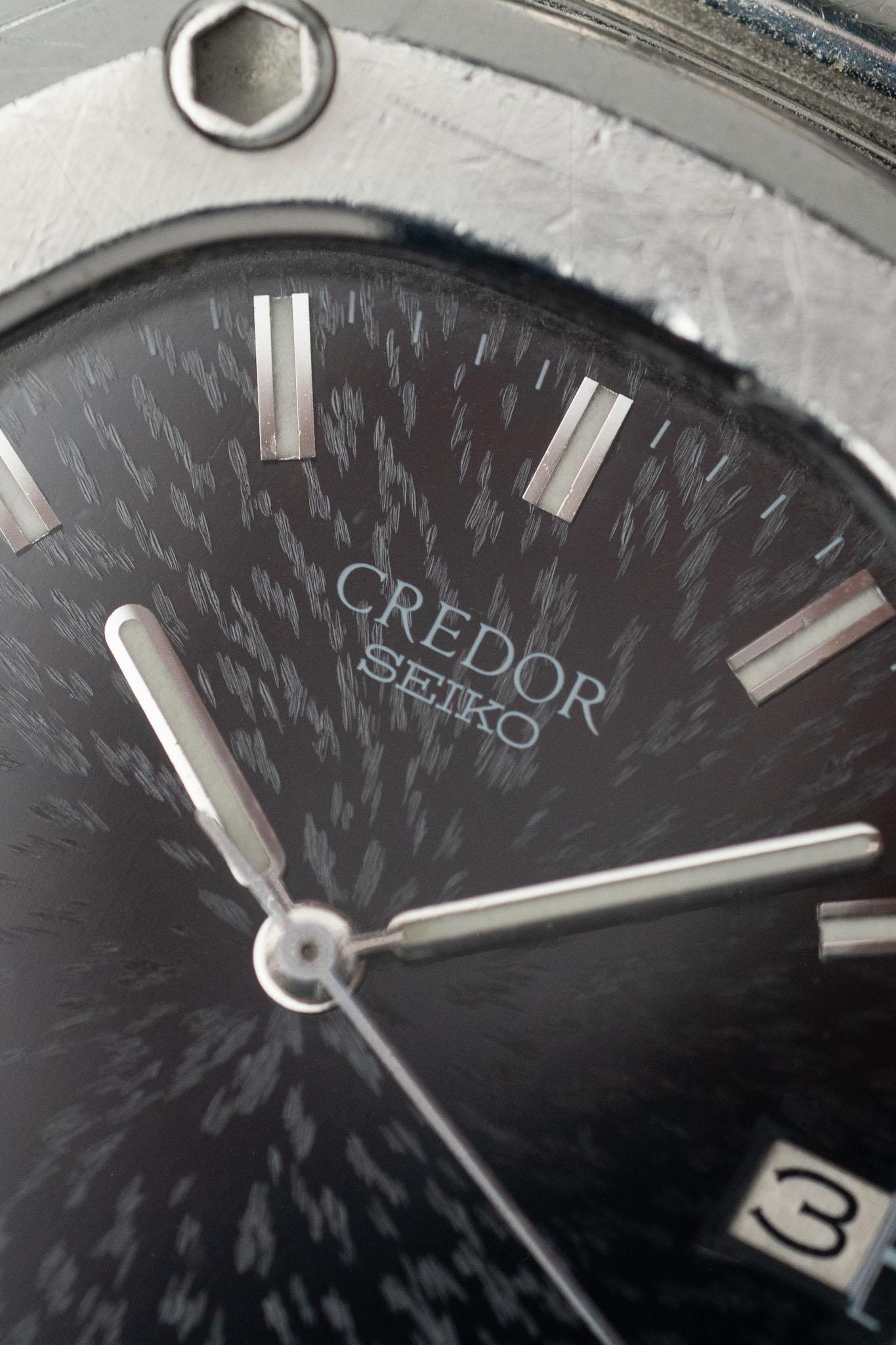 Credor Lokomotive KEH018 5932-5020 Texturiertes schwarzes Sonnenschliff-Zifferblatt von Gerald Genta im Angebot 6