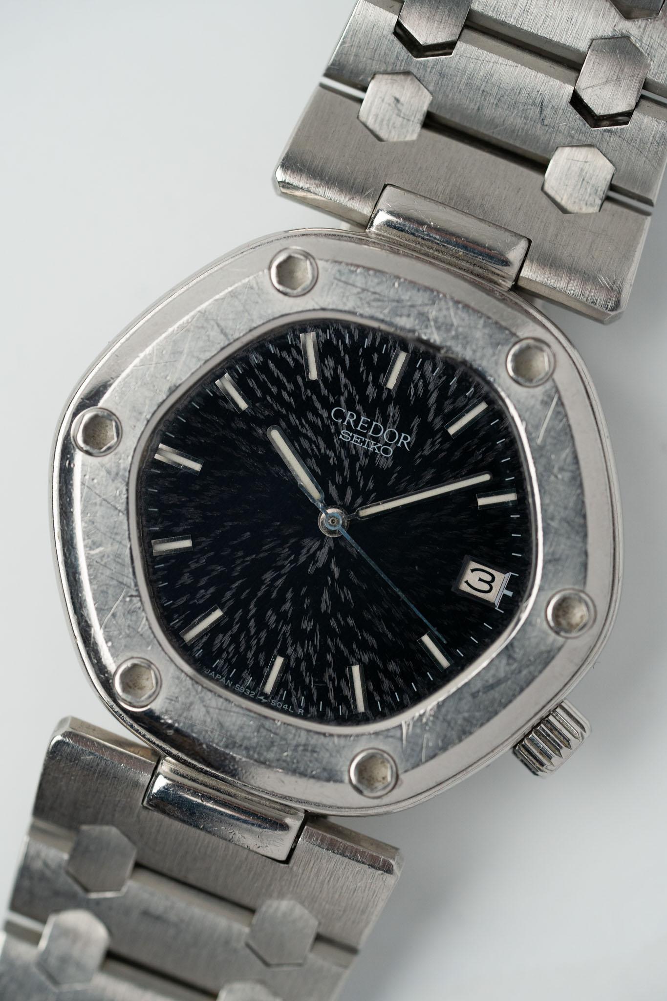 Credor Lokomotive KEH018 5932-5020 Texturiertes schwarzes Sonnenschliff-Zifferblatt von Gerald Genta im Angebot 8