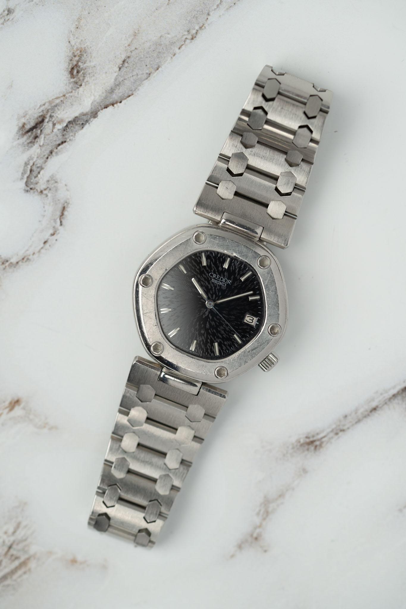 Credor Lokomotive KEH018 5932-5020 Texturiertes schwarzes Sonnenschliff-Zifferblatt von Gerald Genta im Angebot 9