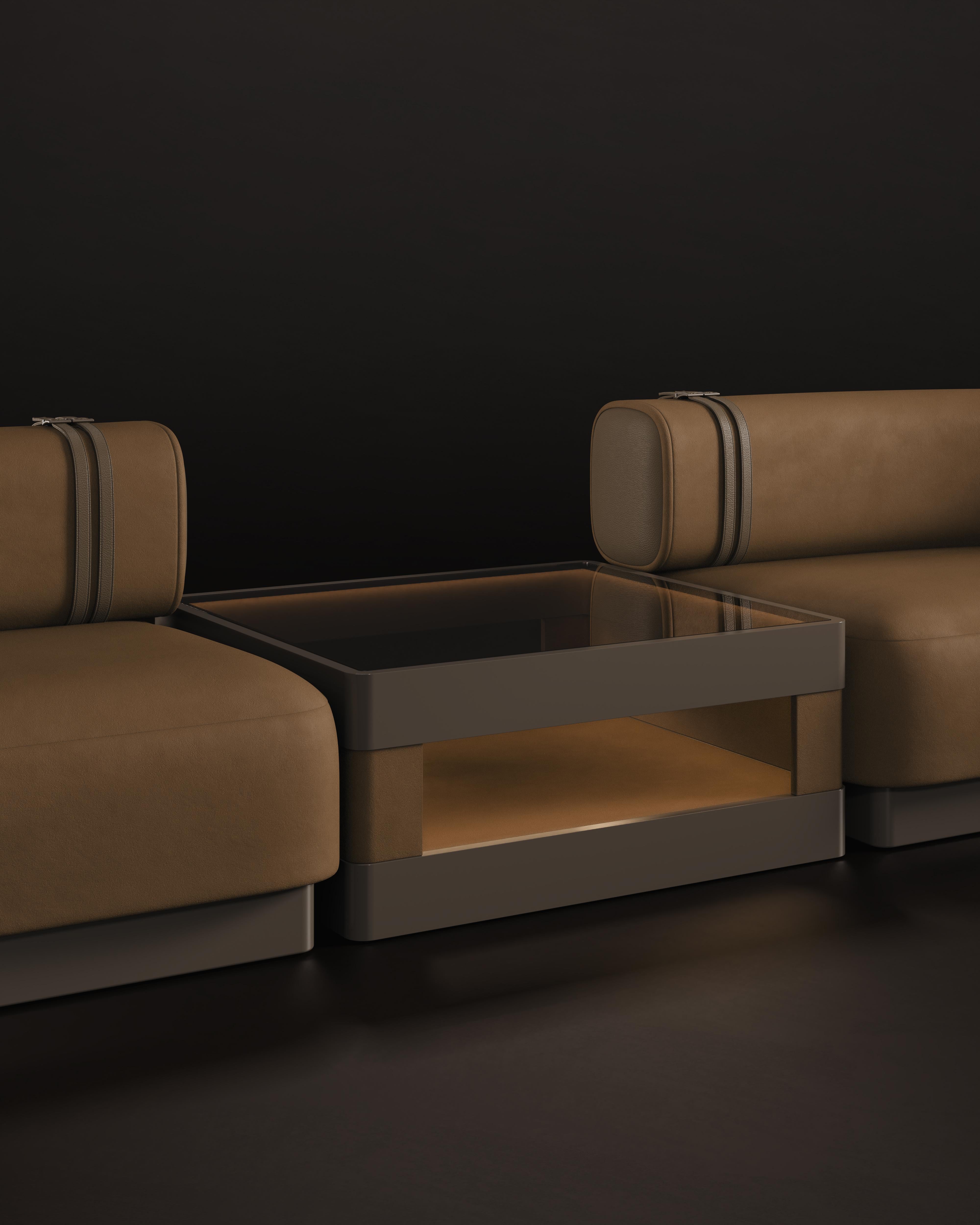 Leather Creek II Side Table By Porus Studio Made in Portugal For Sale