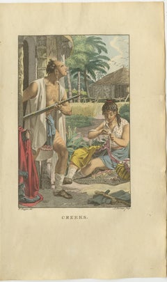 Creek People of North America – Antique Hand-Colored Ethnographic Print c.1805