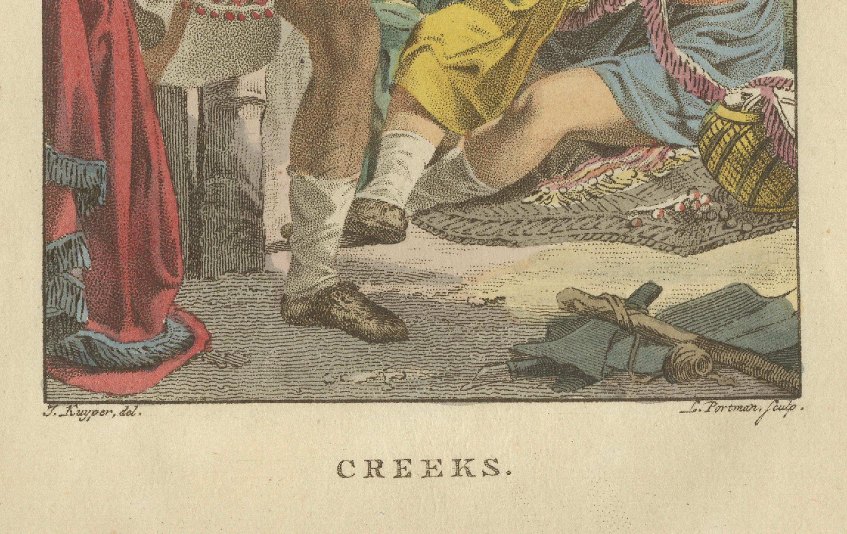 Creek People of North America - Antiker handkolorierter ethnografischer Druck um 1805 (Niederländisch) im Angebot