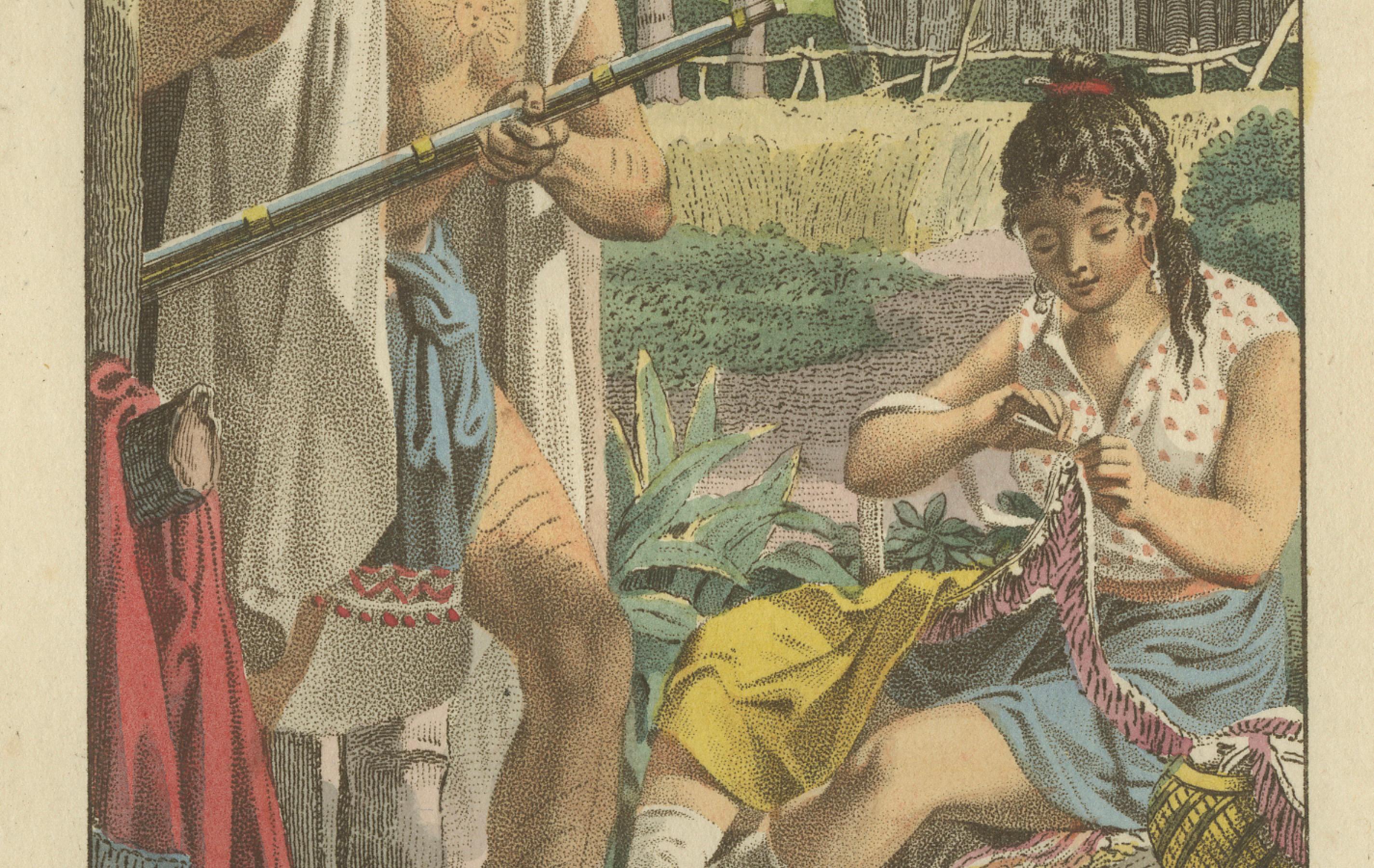 Creek People of North America - Antiker handkolorierter ethnografischer Druck um 1805 (Graviert) im Angebot