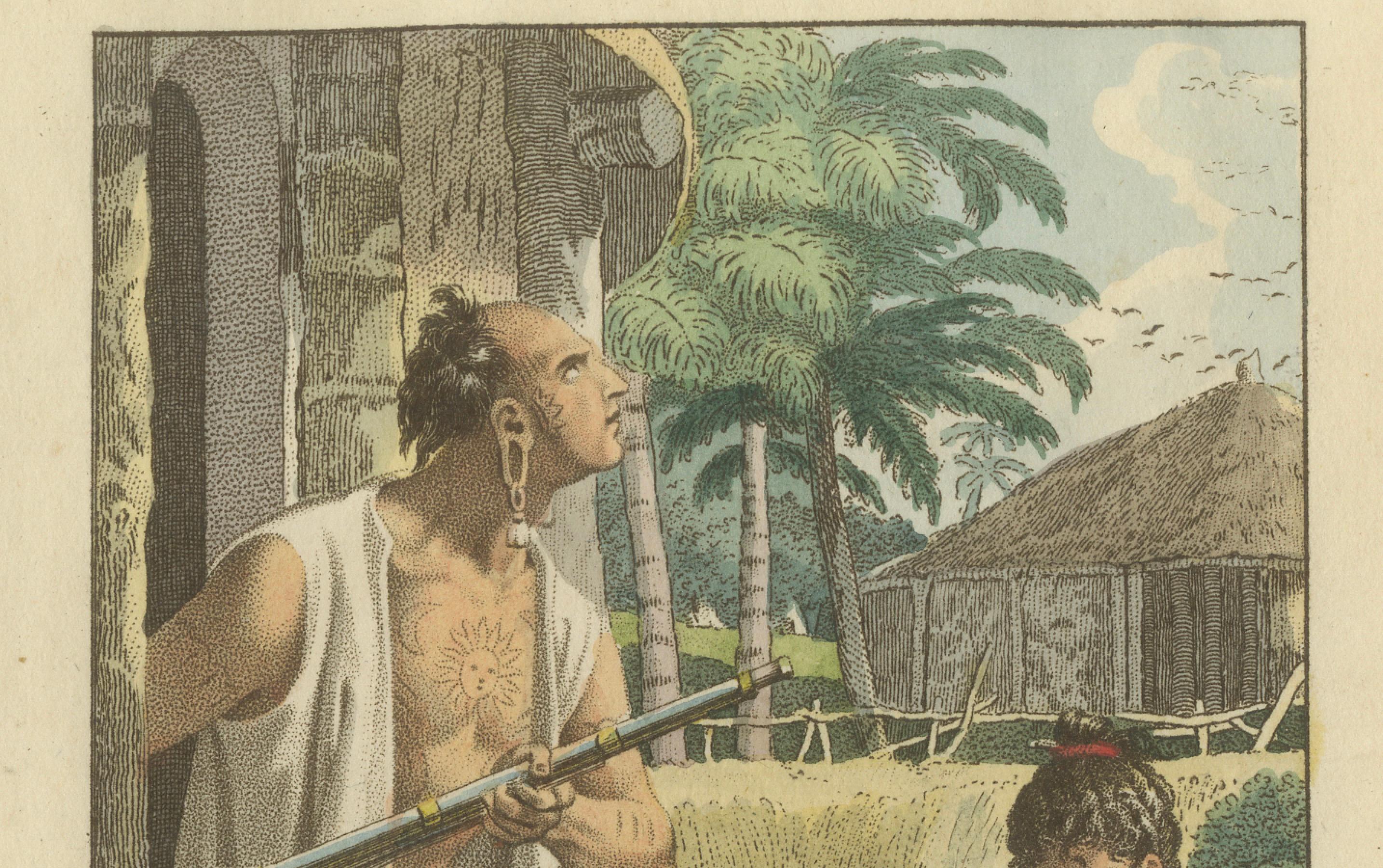 Creek People of North America - Antiker handkolorierter ethnografischer Druck um 1805 im Zustand „Gut“ im Angebot in Langweer, NL