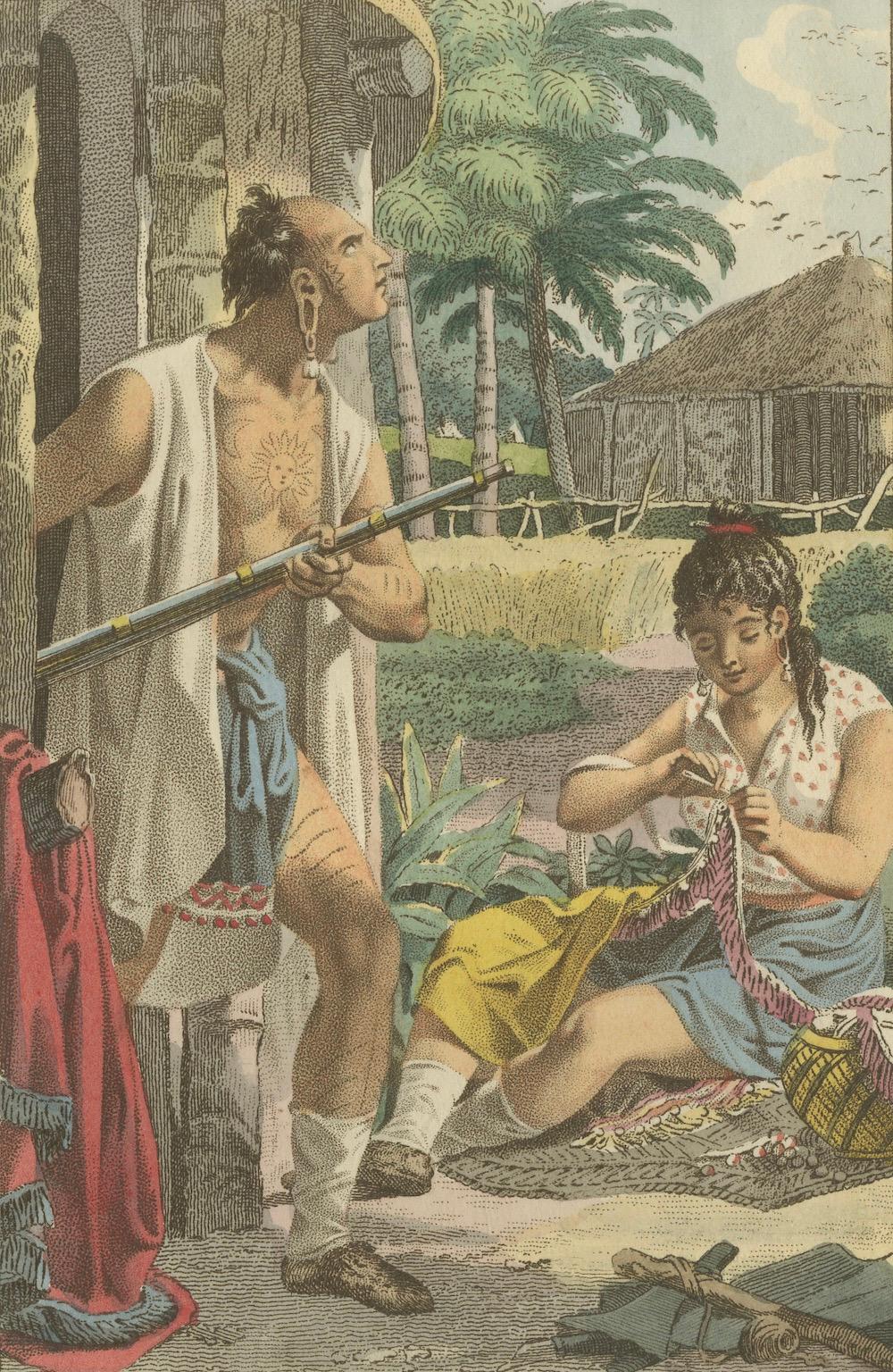 Creek People of North America - Antiker handkolorierter ethnografischer Druck um 1805 (19. Jahrhundert) im Angebot