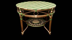 Creel and Gow Green and Cream Rattan Center Table with Hounds Tooth Top Design