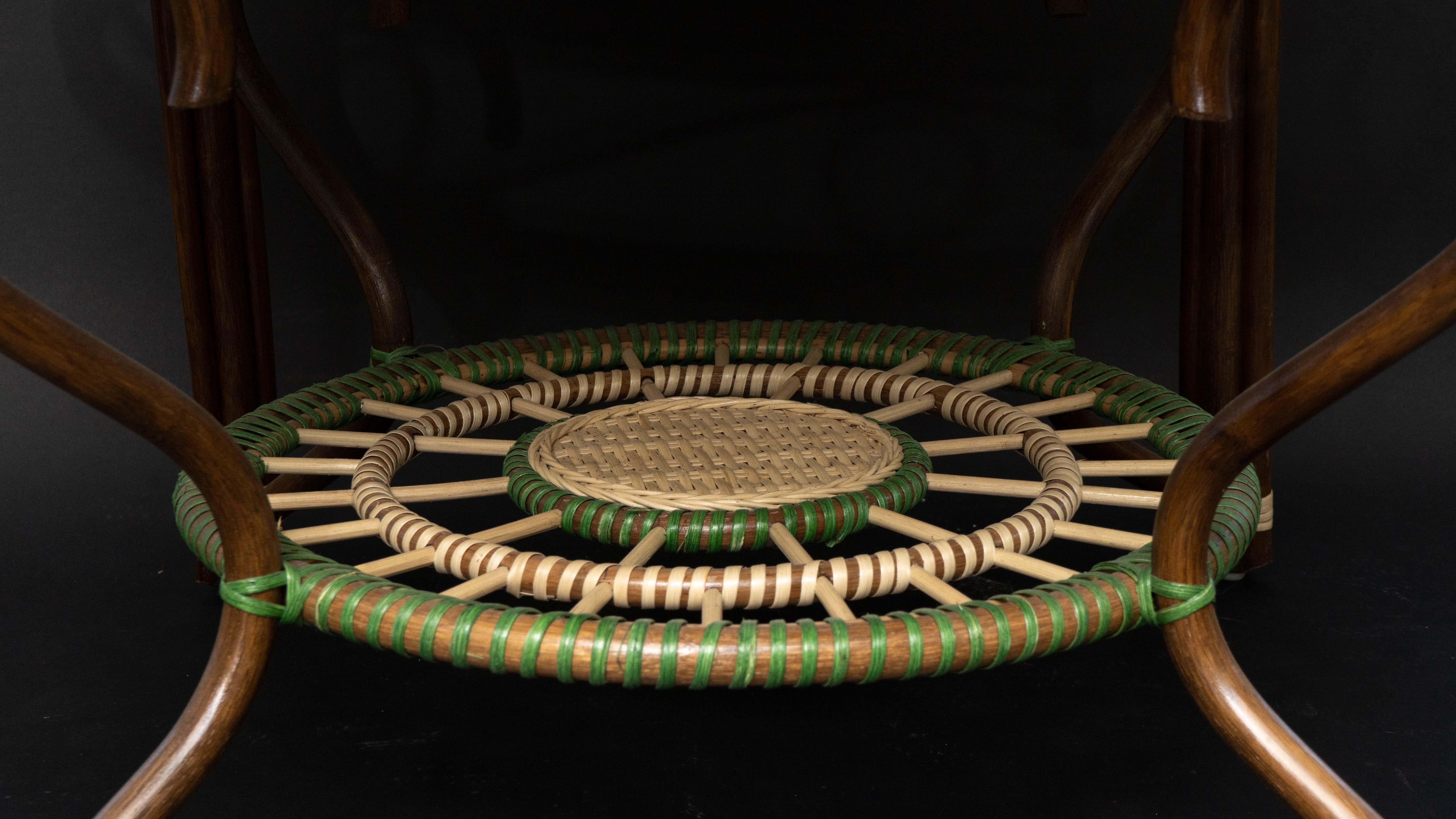 Victorian Creel and Gow Green and Cream Rattan Center Table with Hounds Tooth Top Design