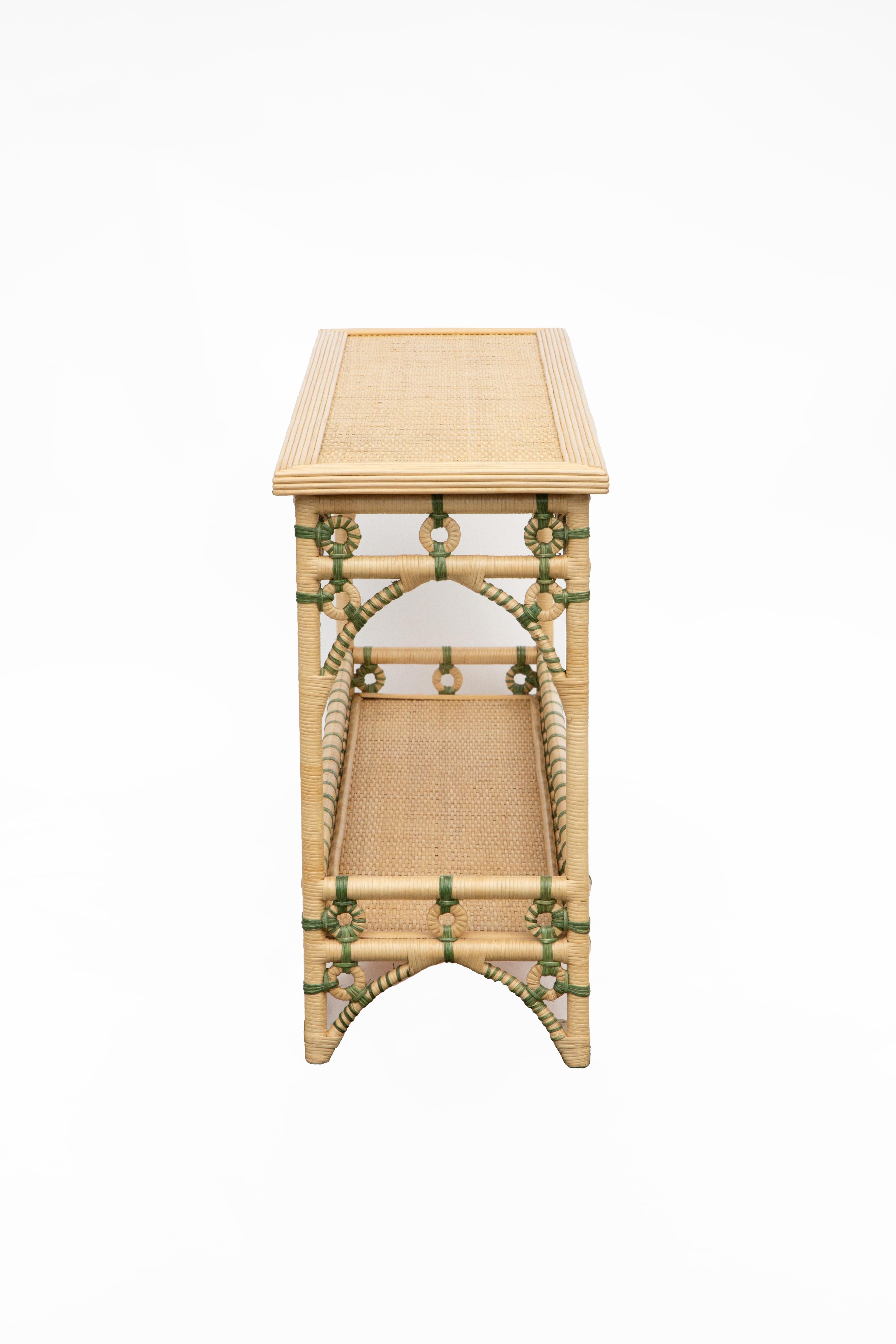 Creel and Gow Rattan Console Green and Cream 6