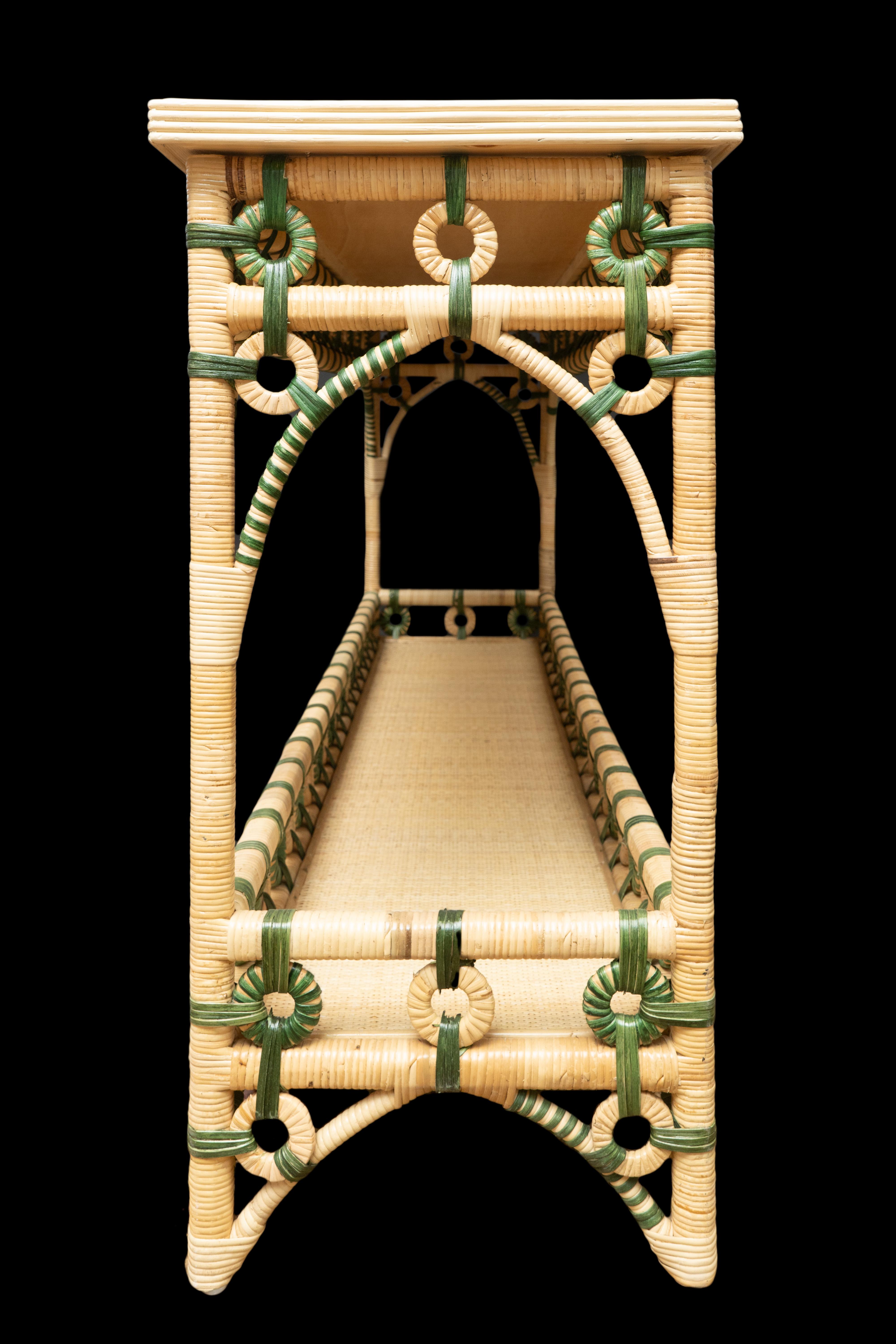 Rattan console green and cream: made exclusively for Creel and Gow in Morocco.

Measures: 65