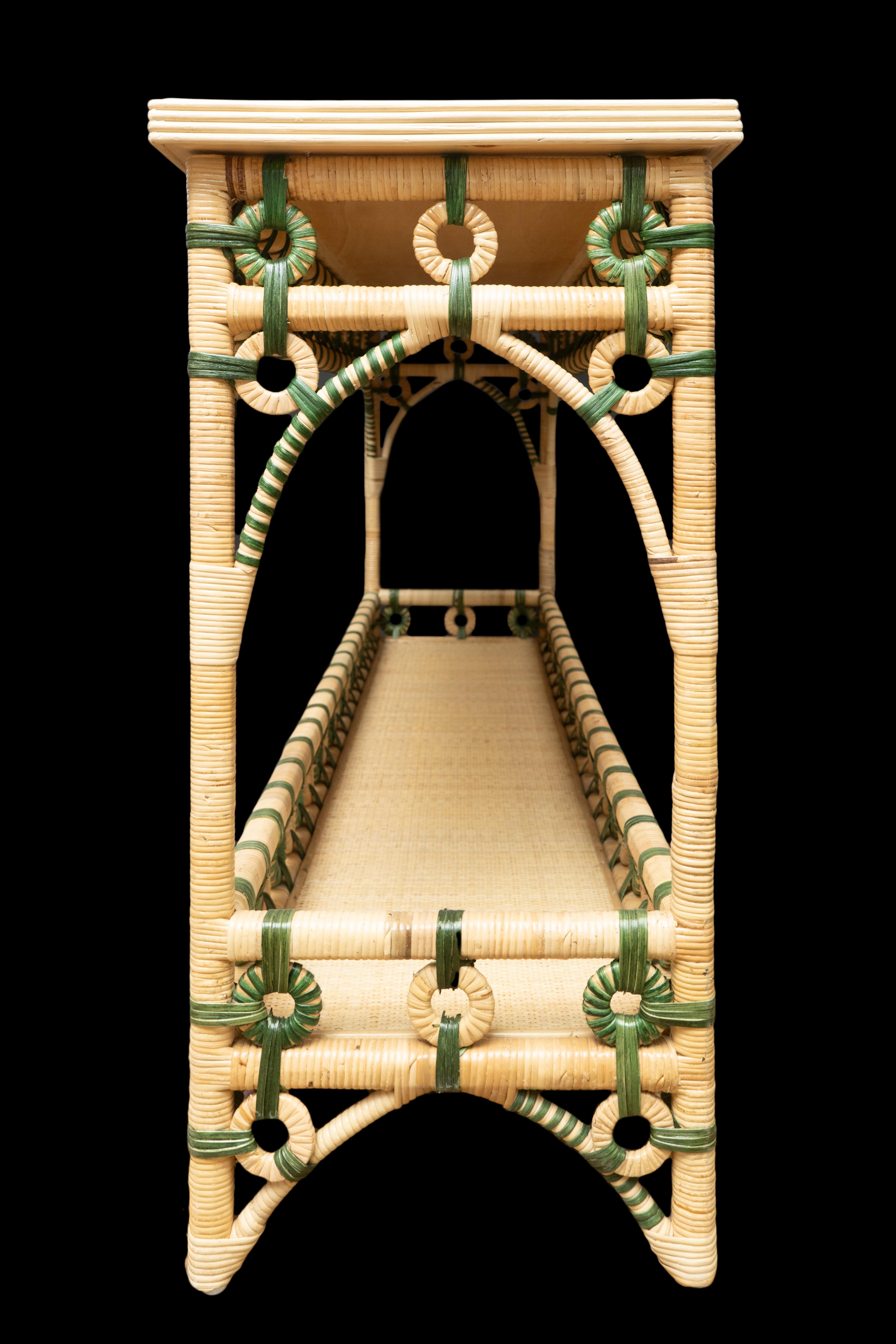 Rattan console green and cream: made exclusively for Creel and Gow in Morocco.

Measures: 73