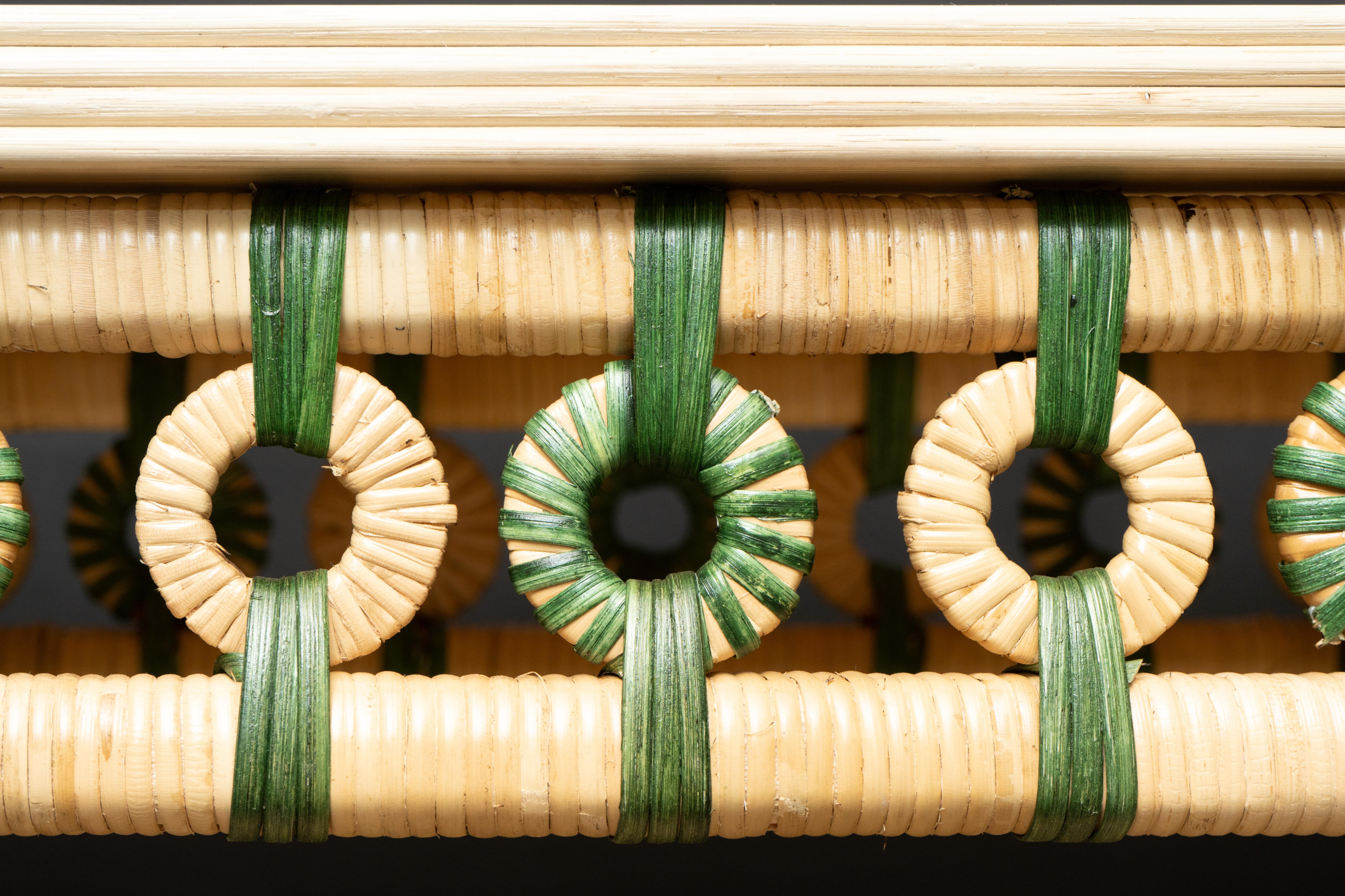 Creel and Gow Rattan Console Green and Cream 1