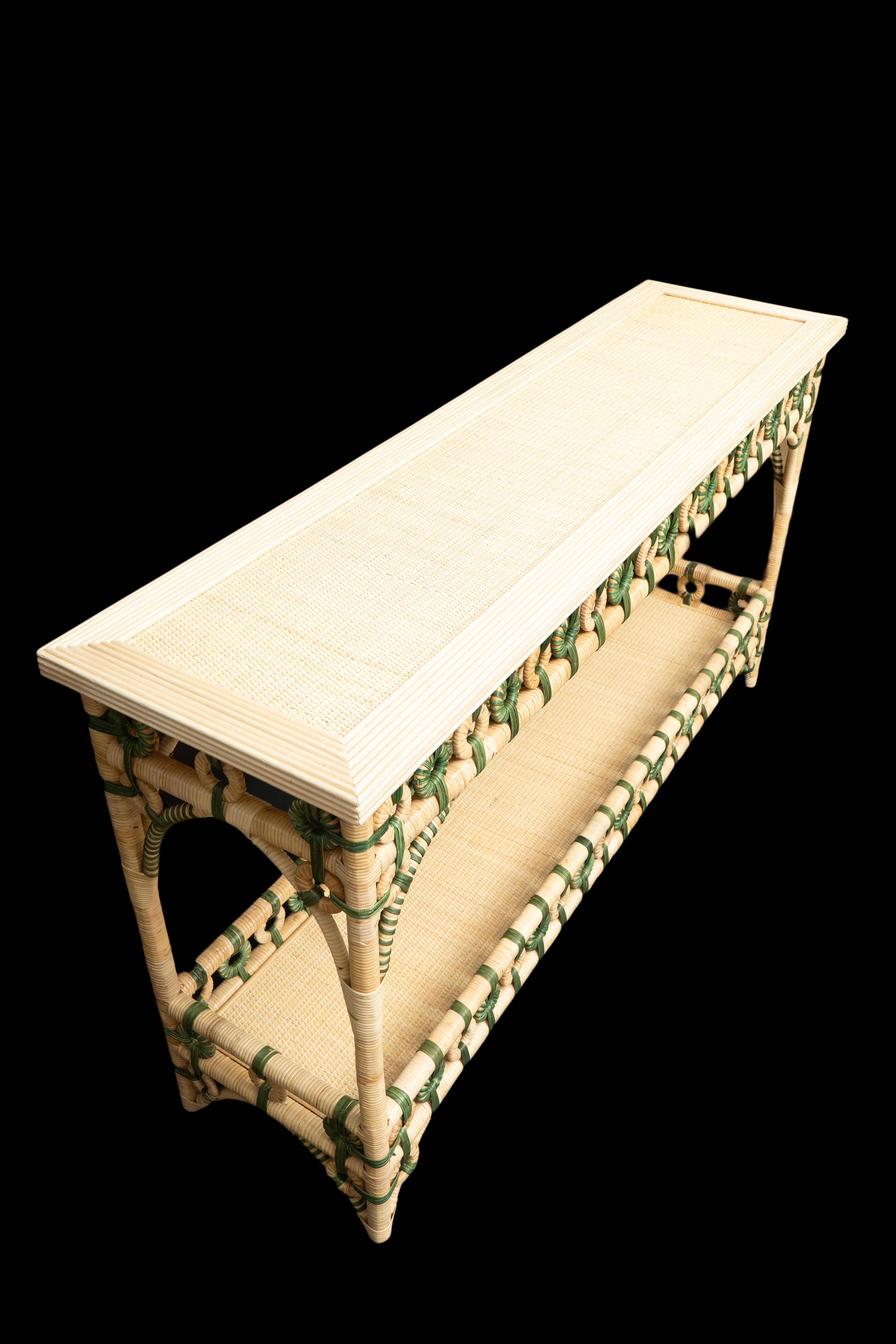 Creel and Gow Rattan Console Green and Cream 2
