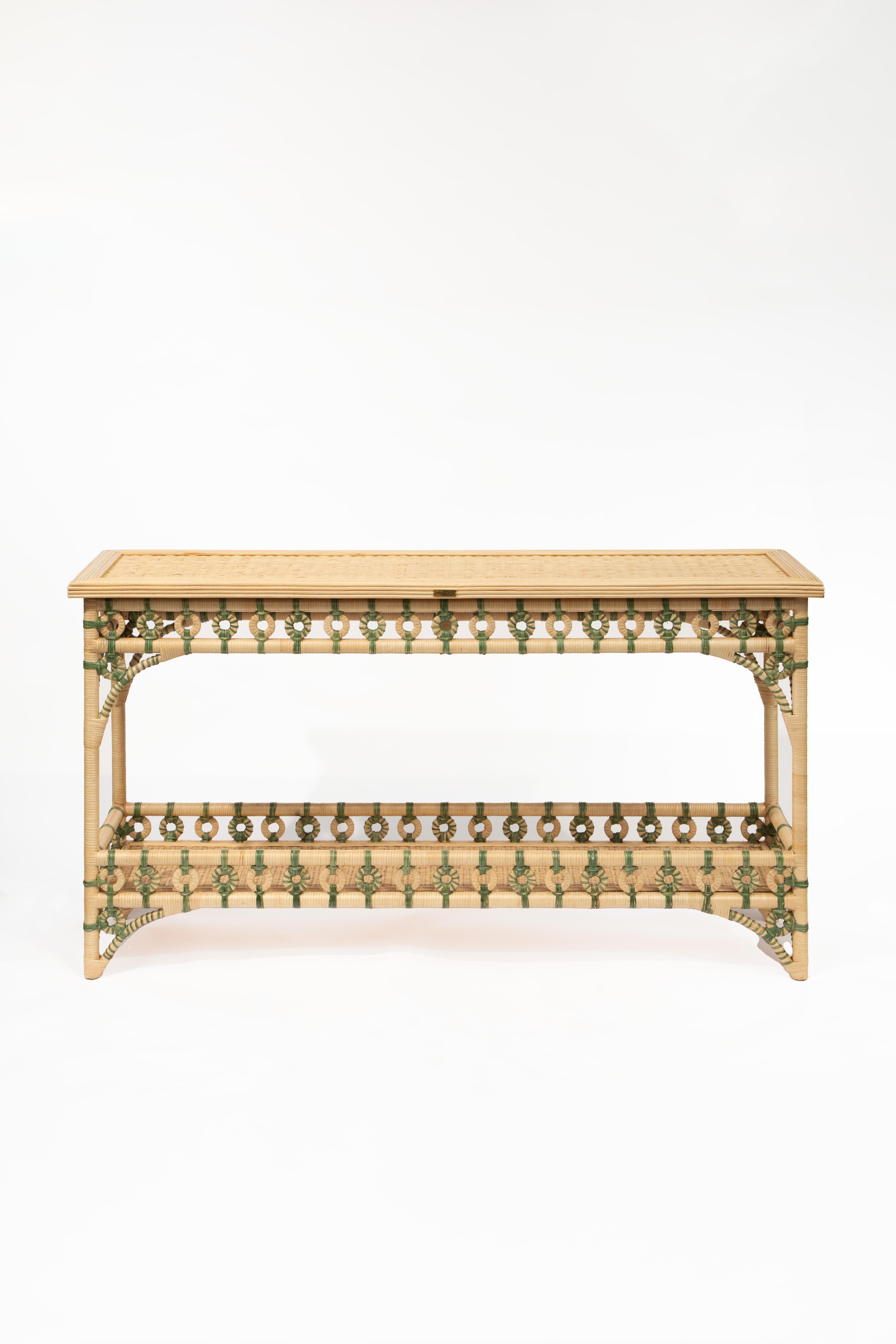 Creel and Gow Rattan Console Green and Cream 4