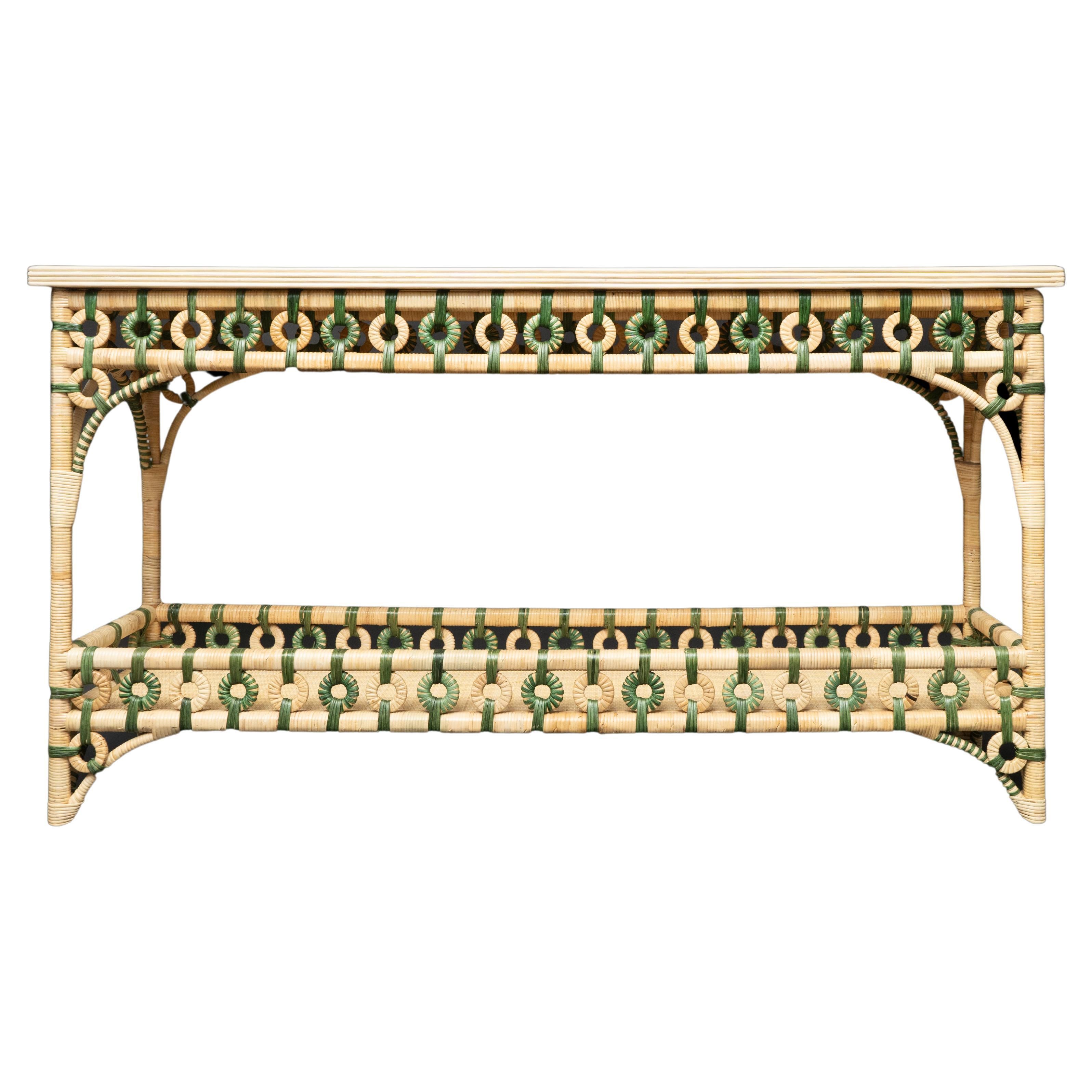 Creel and Gow Rattan Console Green and Cream