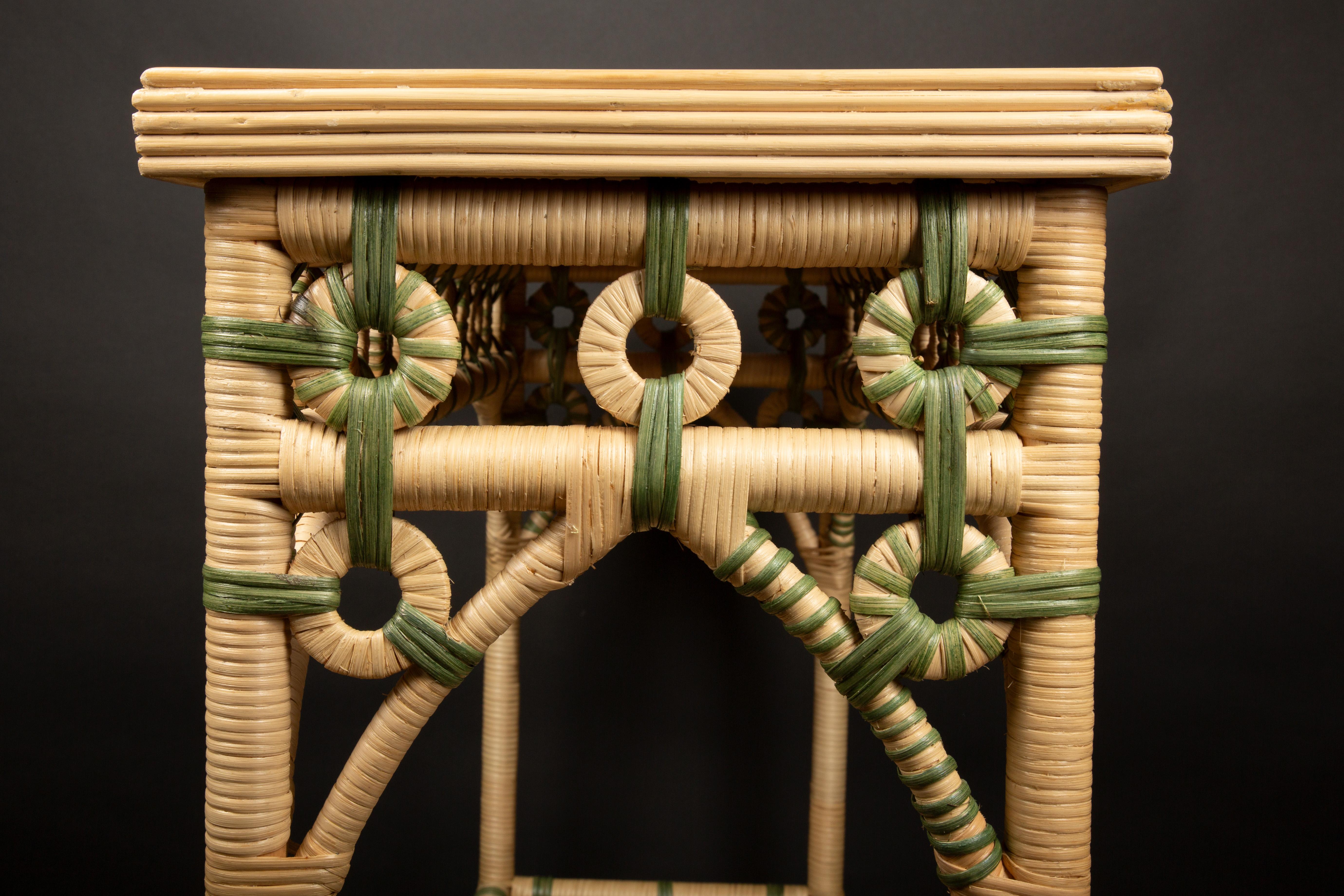 Contemporary Creel and Gow Rattan Console Green