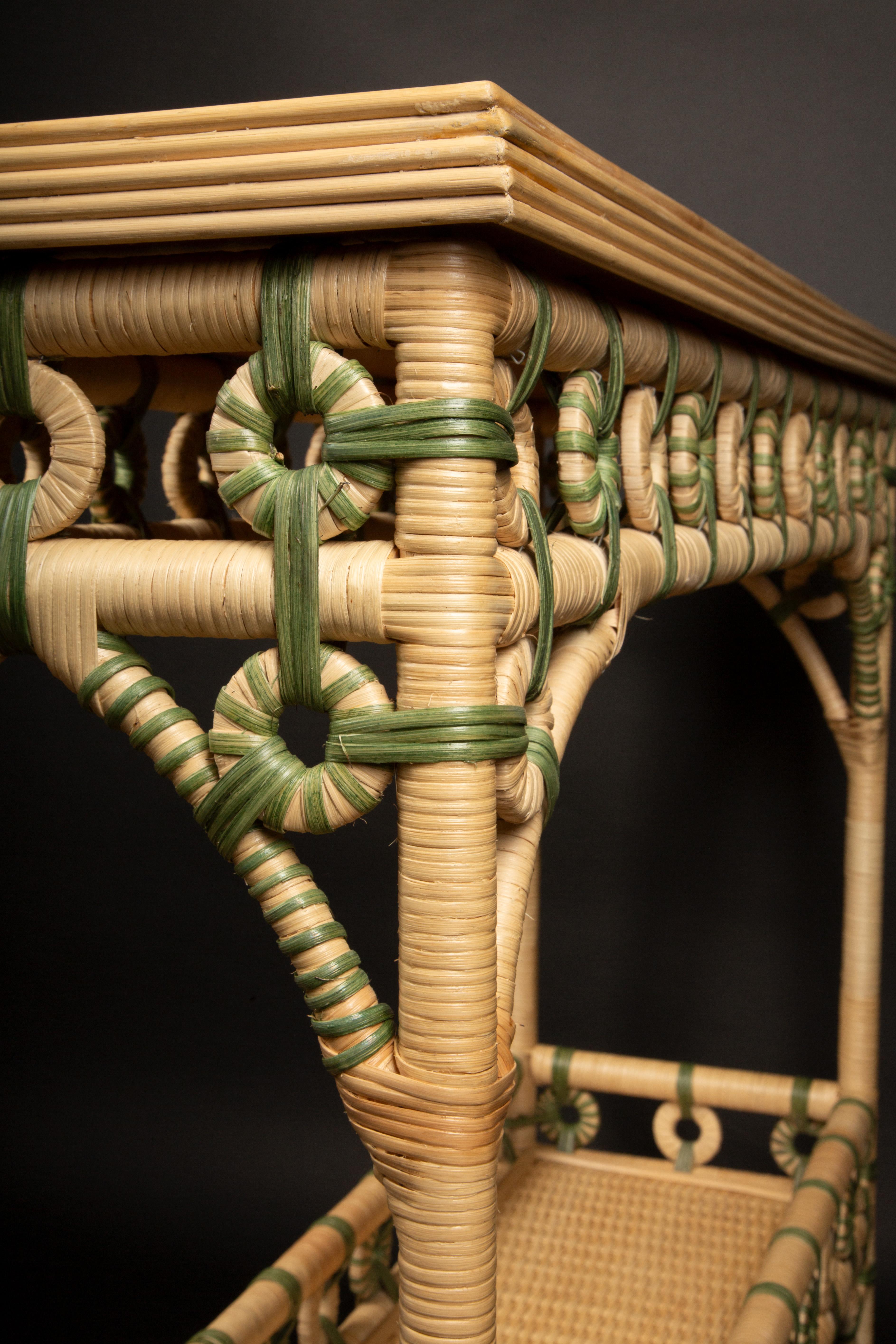Creel and Gow Rattan Console Green 1