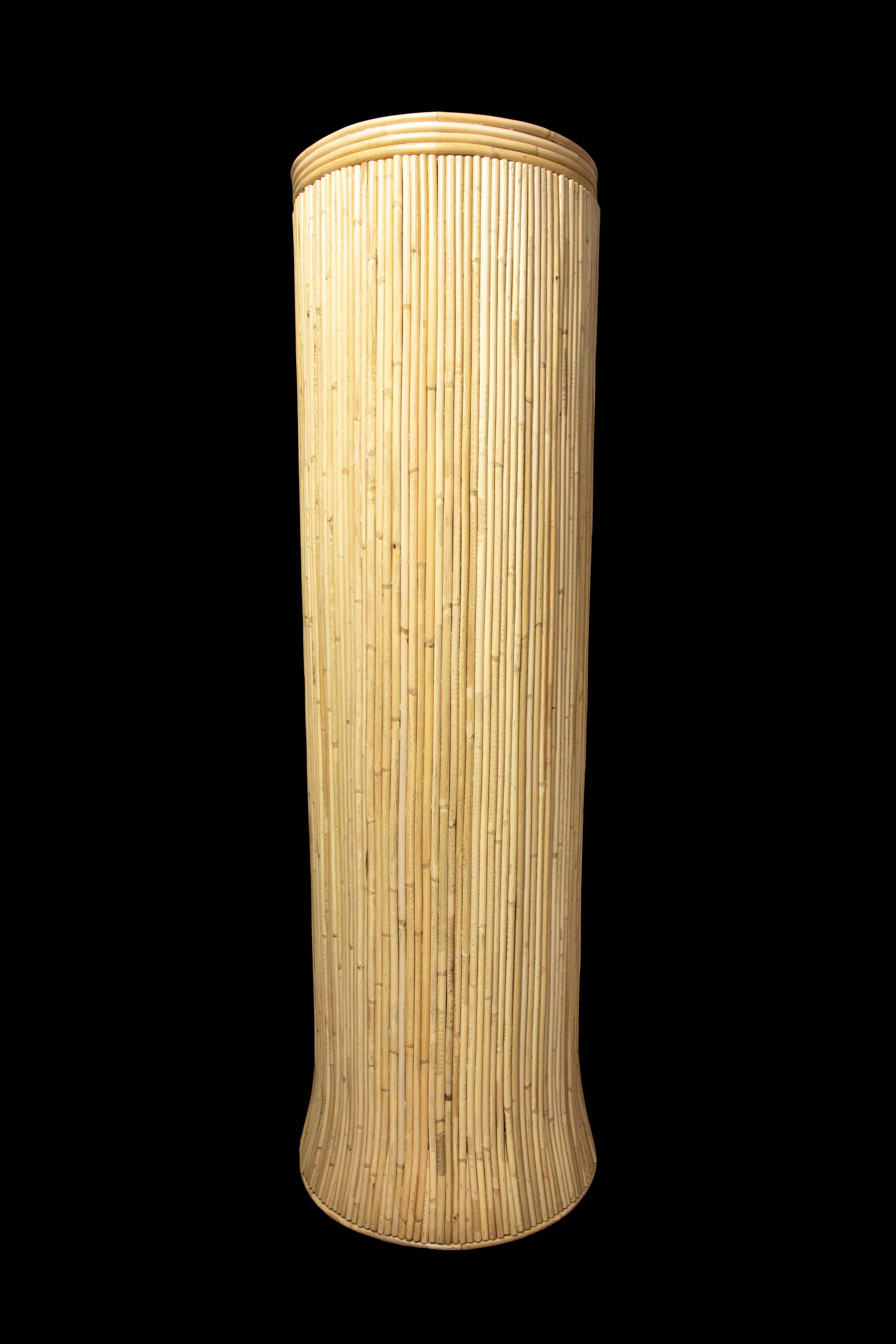 Creel and Gow tall pencil reed rattan pedestal. Made exclusively for Creel and Gow in Tangier Morocco.