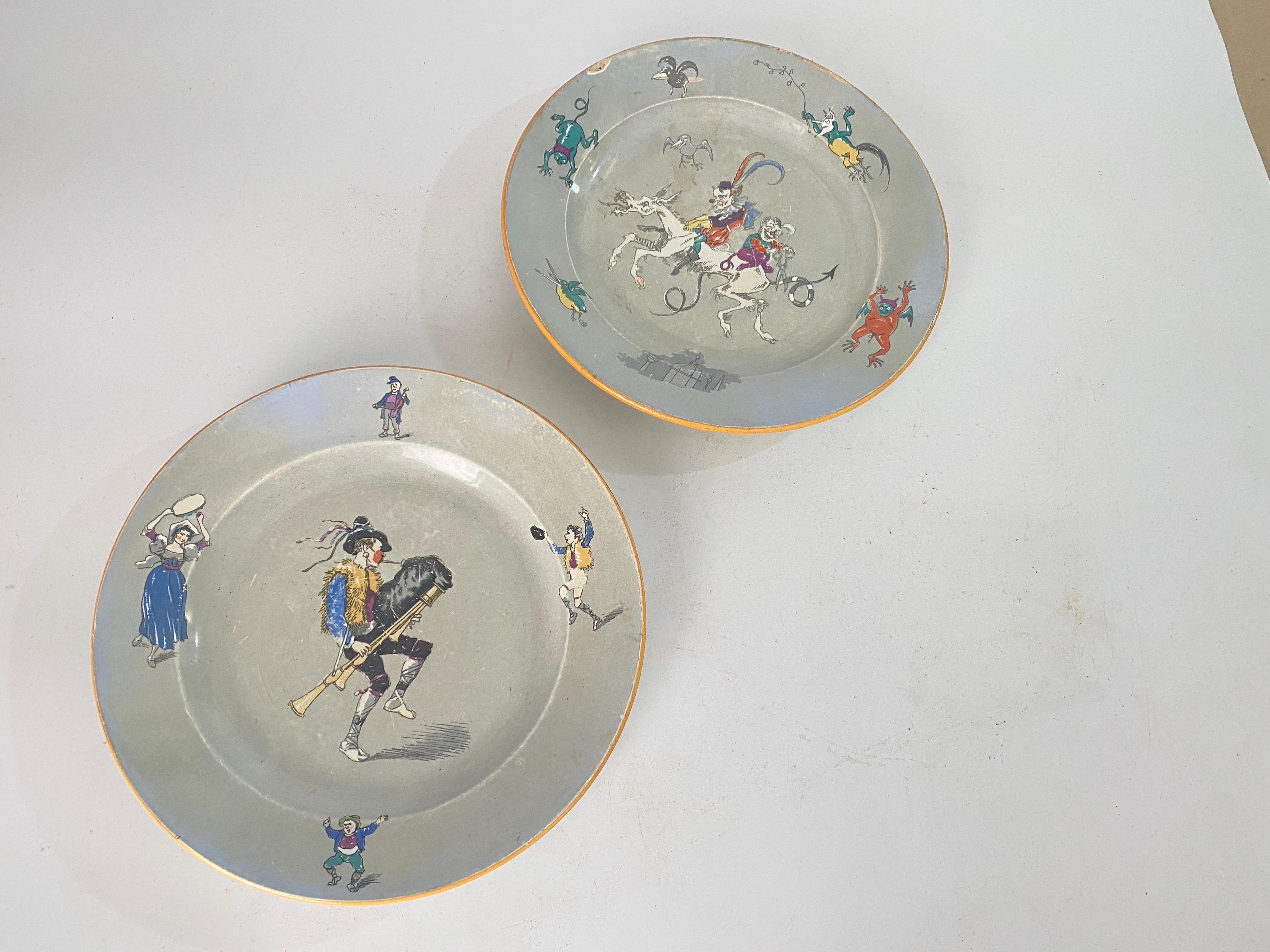 Ceramic Creil and Montereau plates circa 1880  Signed France Set of 2 For Sale