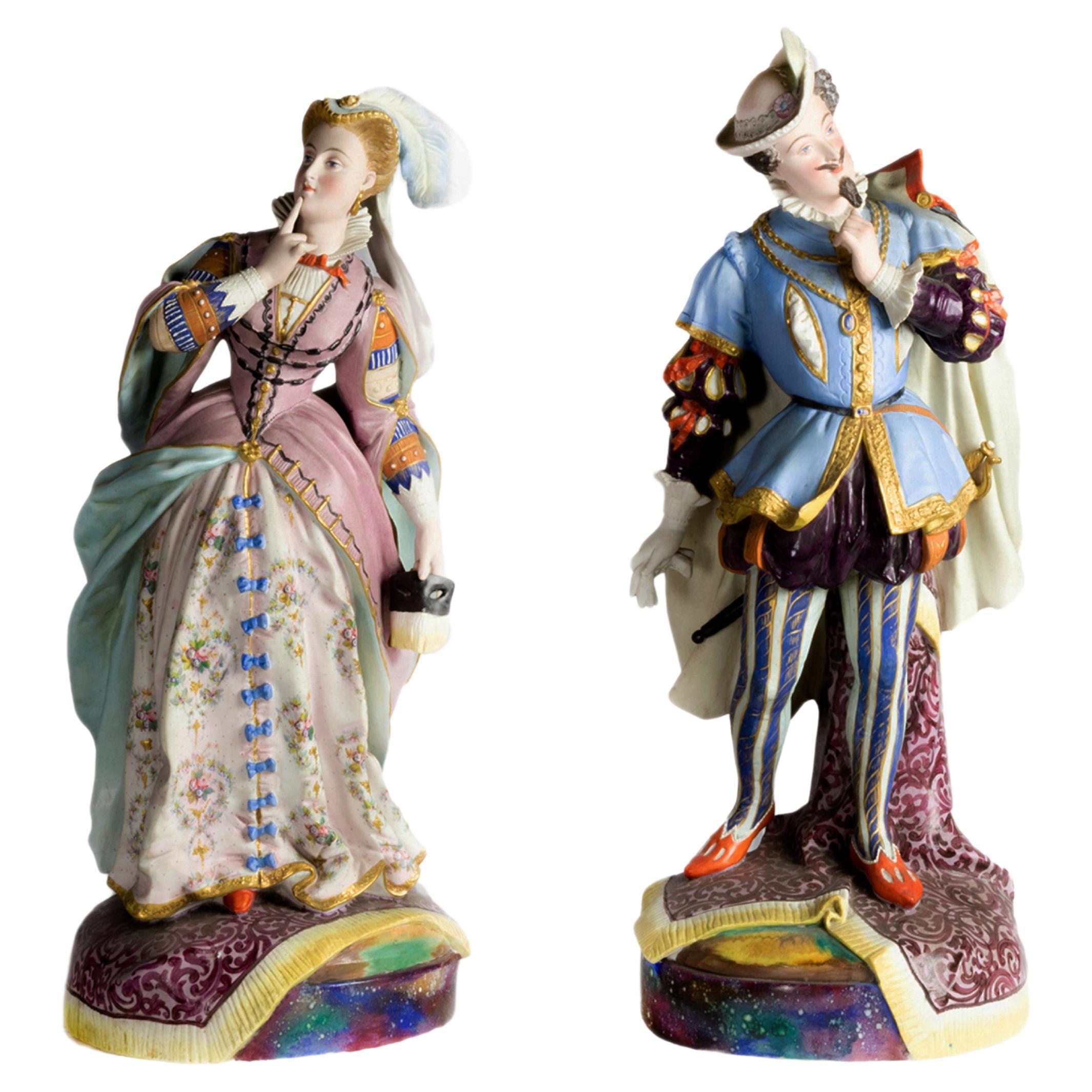 Creil et Montereau Baroque Faience Statues, 19th Century For Sale