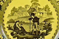 Creil et Montereau Canary Yellow Creamware Transferware Figures with a Dog Plate