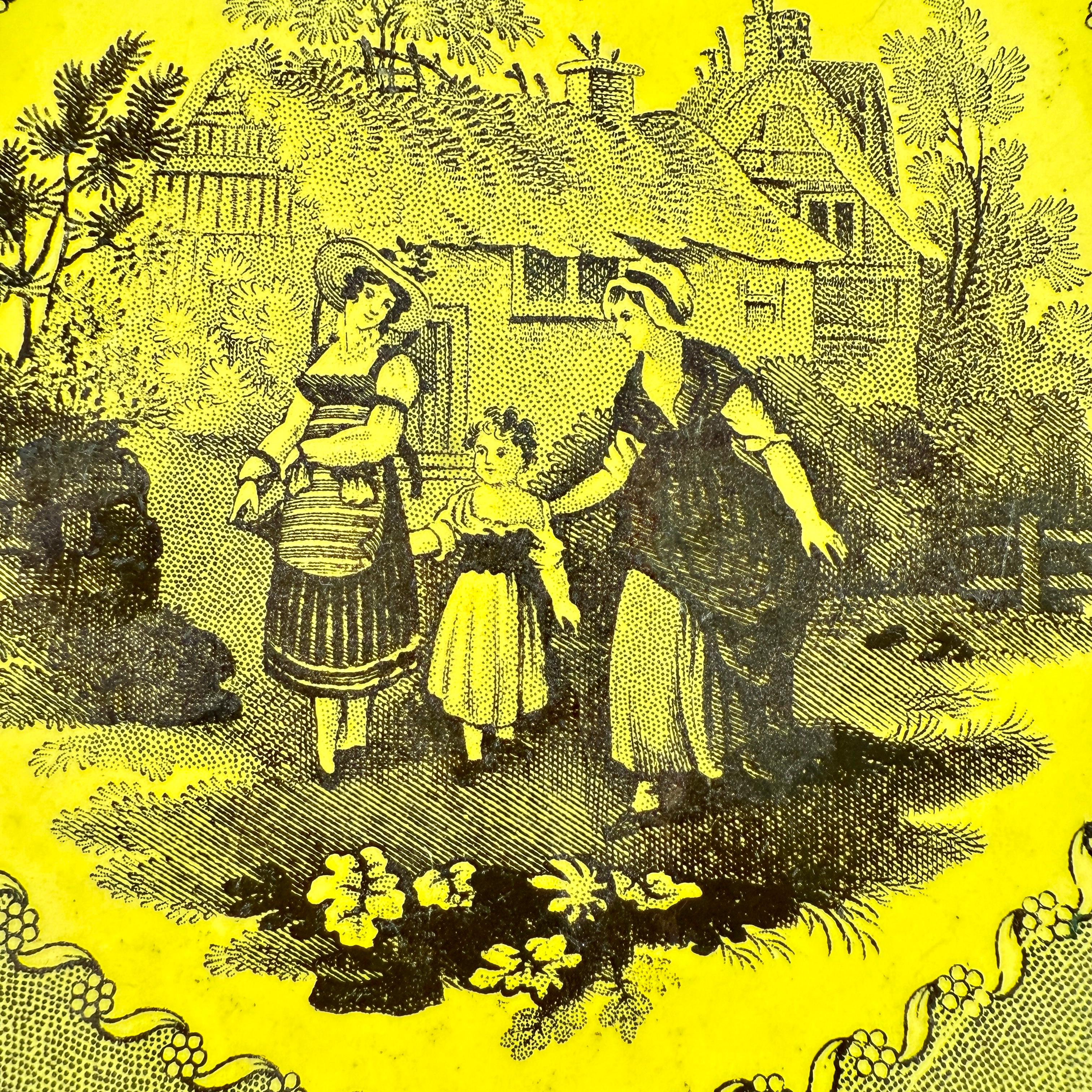 Creil et Montereau Vaisselle à transfert jaune canari Assiettes à décor floral, set/6 en vente 2