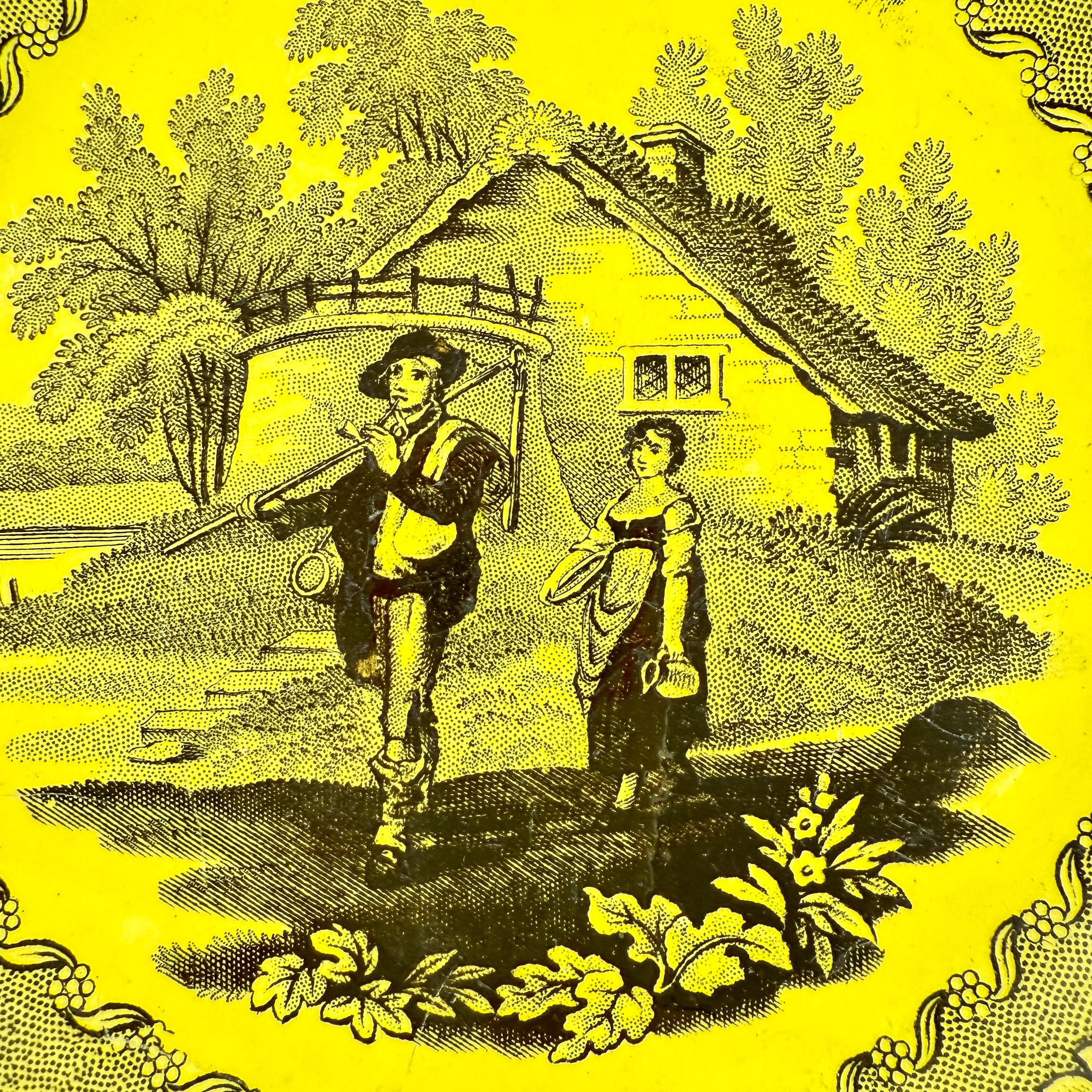 Creil et Montereau Vaisselle à transfert jaune canari Assiettes à décor floral, set/6 en vente 4