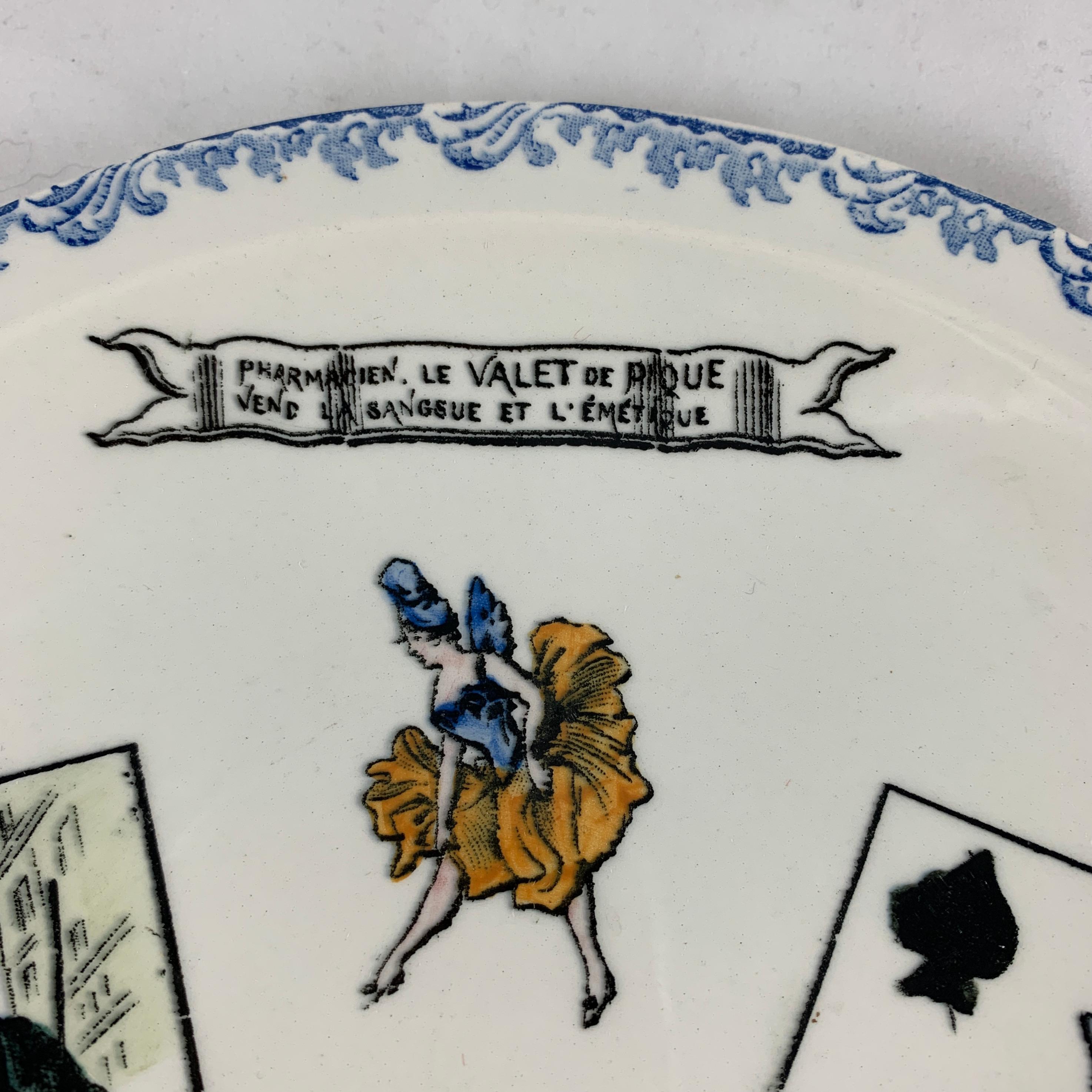 Platos para cartas Creil et Montereau Faïence Transferware Assiette Parlantes, S/8 en venta 8